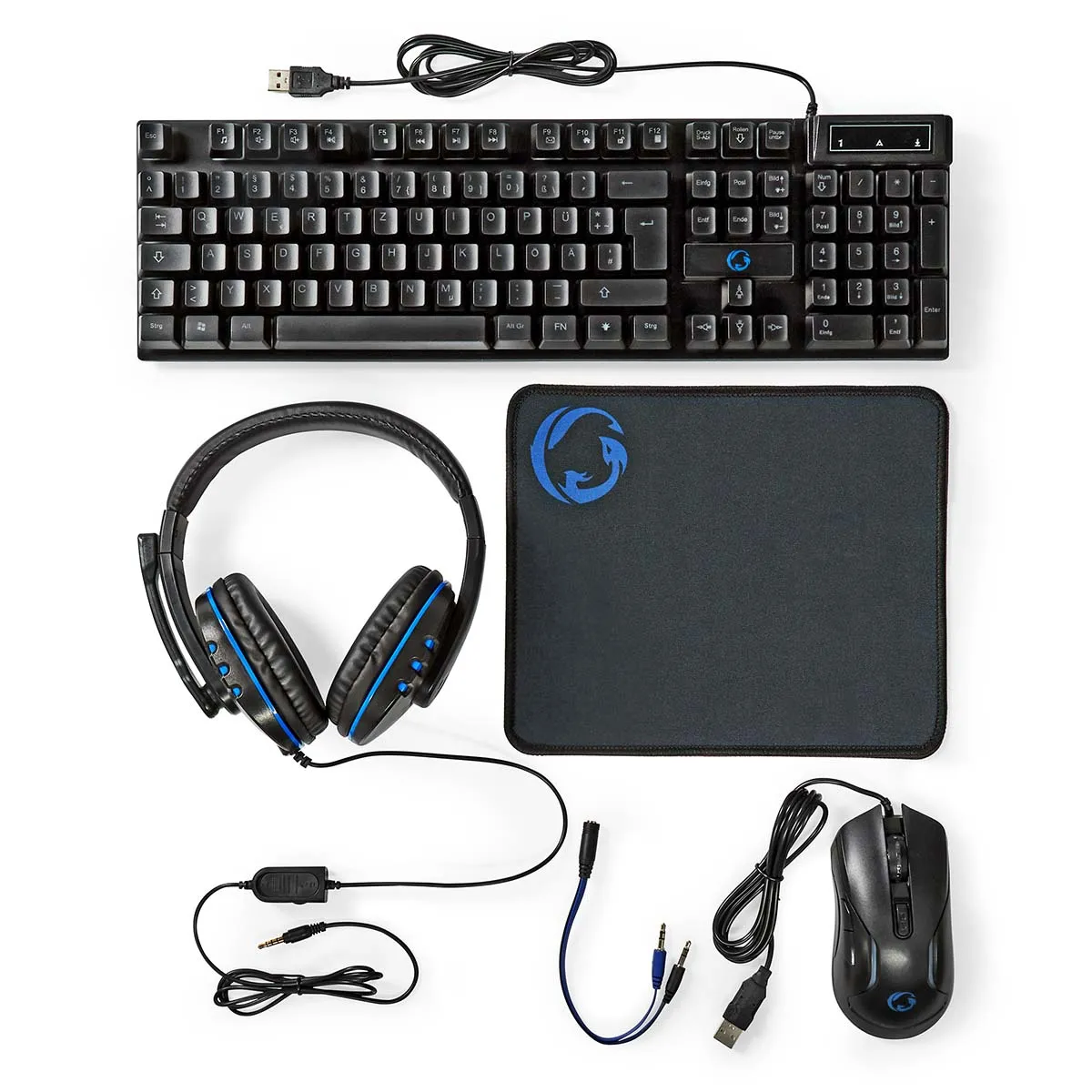 Pack Gaming Complet Clavier + Souris + Micro + Casque + Tapis - Rétroéclairé, Filaire