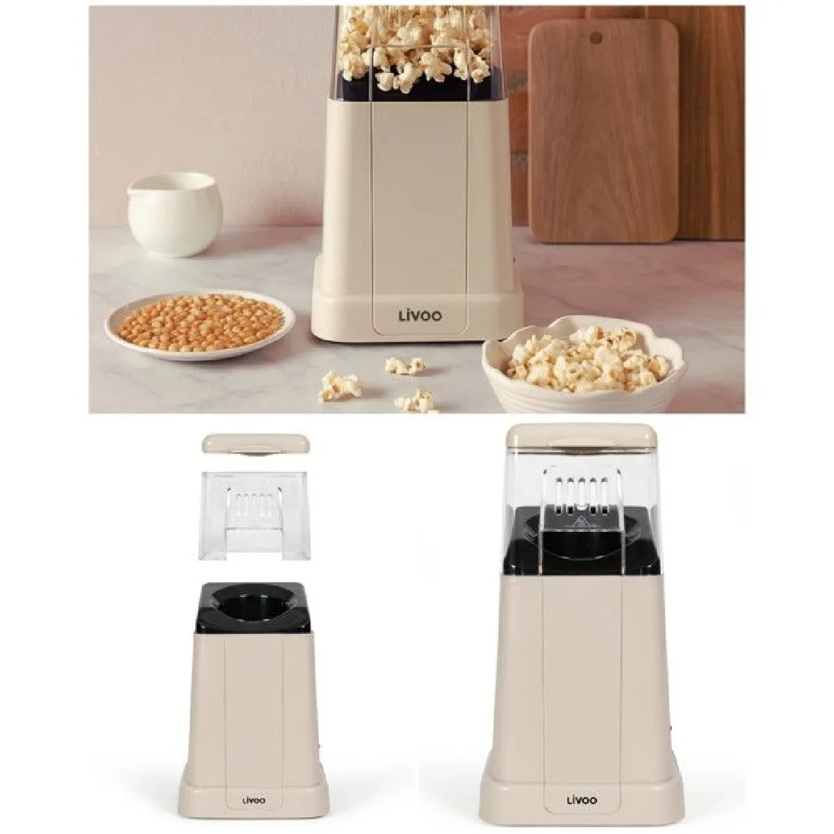 Machine &agrave; Pop-Corn - ELECTRIQUE - Beige - 1200W - Capacit&eacute; 100g - Arr&ecirc;t Automatique