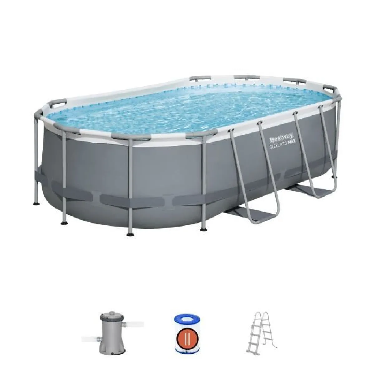 Kit Piscine hors sol tubulaire BESTWAY Steel Pro MAX™ 427 x 250 x 100 cm Ovale Avec filtre a cartouche 1 cartouche et