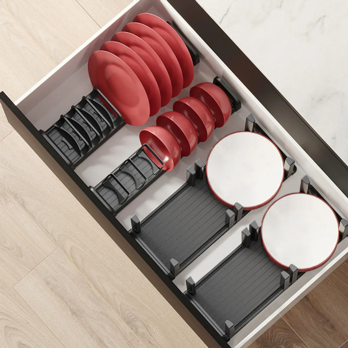 Emuca Gris Orderbox Porte-Assiettes Vertical Pour Tiroir, 159X468mm, Aluminium Et Plastique, Antracite - Image 4