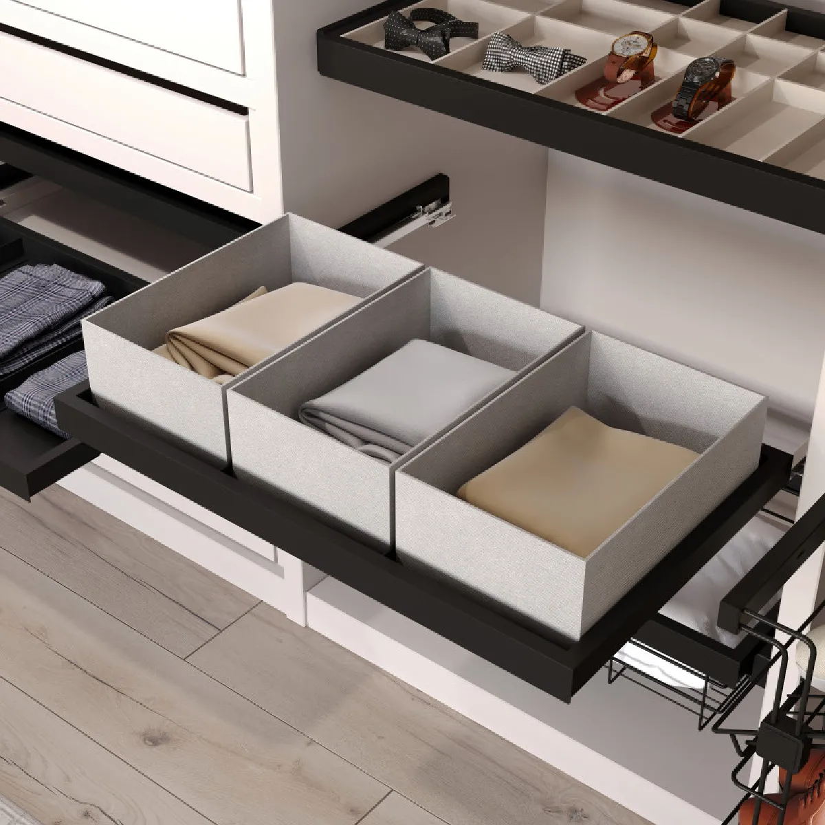Emuca Noir Kit De Tray, 2 Paniers D'organisation Et Cadre De Roulement Soft Close Pour Armoires, Réglable, Module 800Mm, Texturé - Image 3