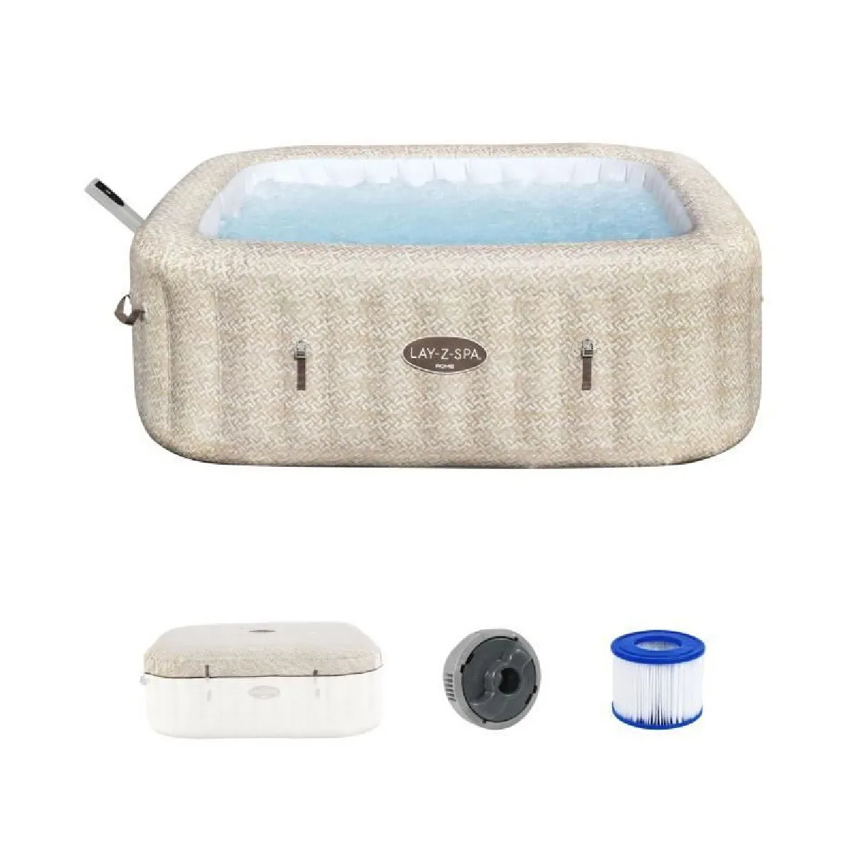 Spa gonflable BESTWAY Lay Z Spa Rome 180 airjets 201 x 201 x 71 cm 7 places Carré couverture cartouche diffuse