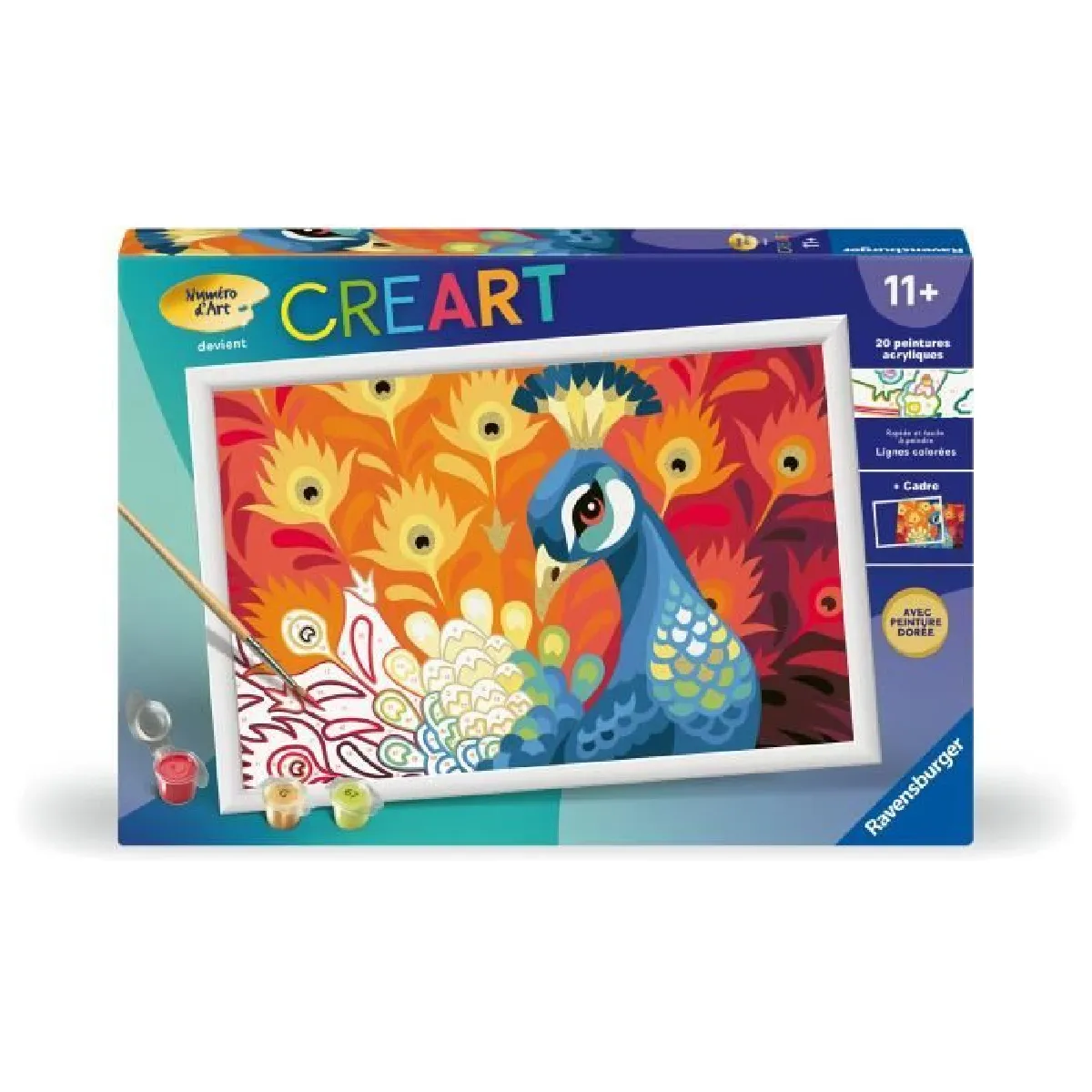 CreArt Kids 31x21cm Paon Kit de peinture par numéros Numéro d'Art Dès 25907 Ravensburger