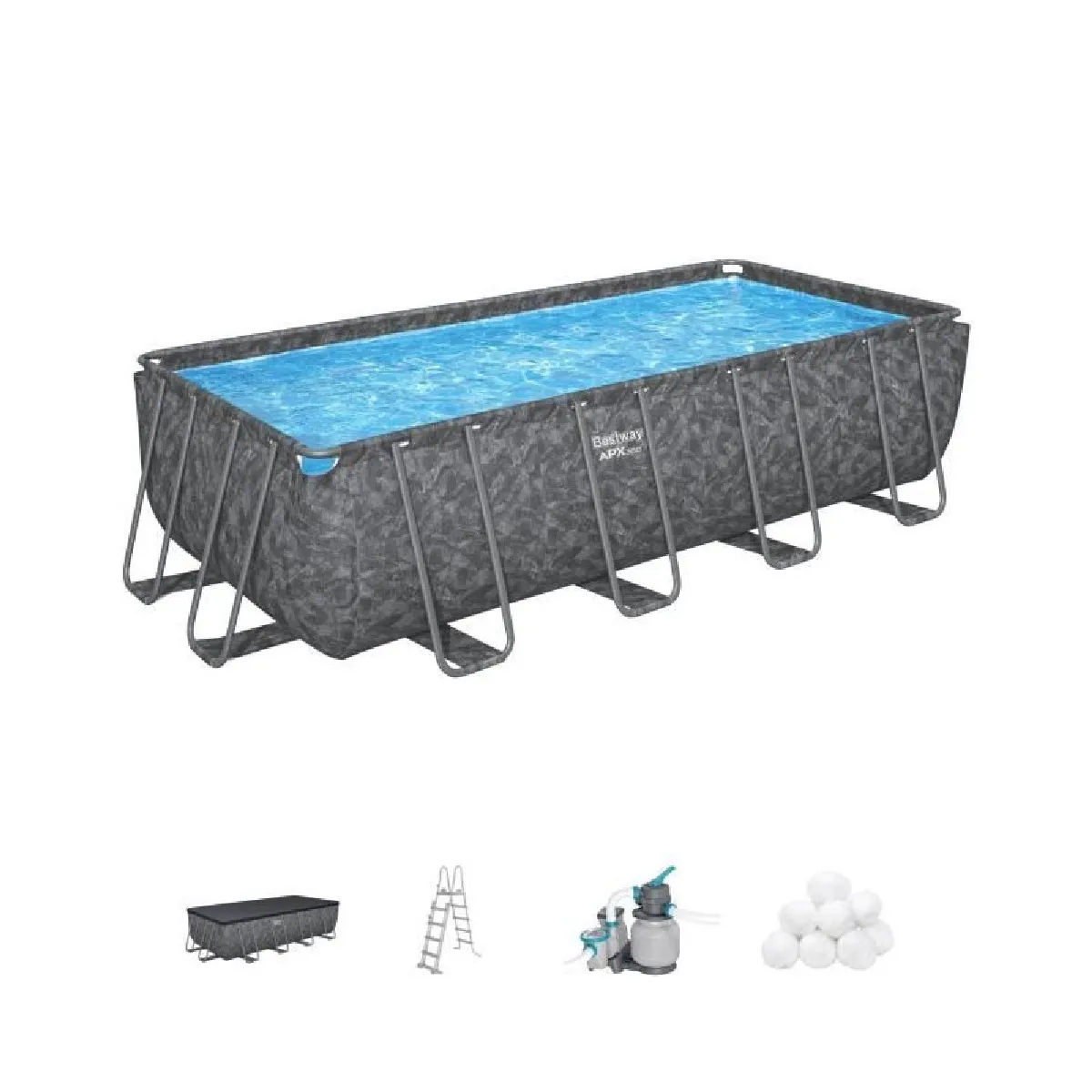 Kit Piscine hors sol tubulaire BESTWAY APX 365 549 x 274 x 132 cm Rectangulaire Filtre a sable polysphere échelle