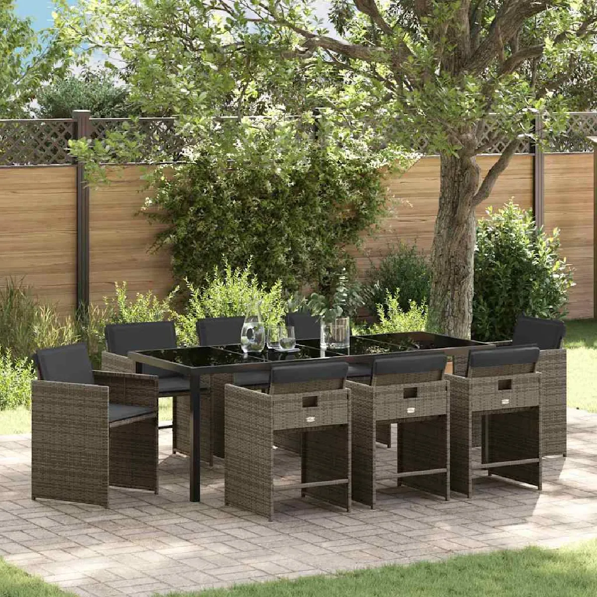 vidaXL Ensemble de salle à manger pour jardin 9 pcs Gris polyrotin