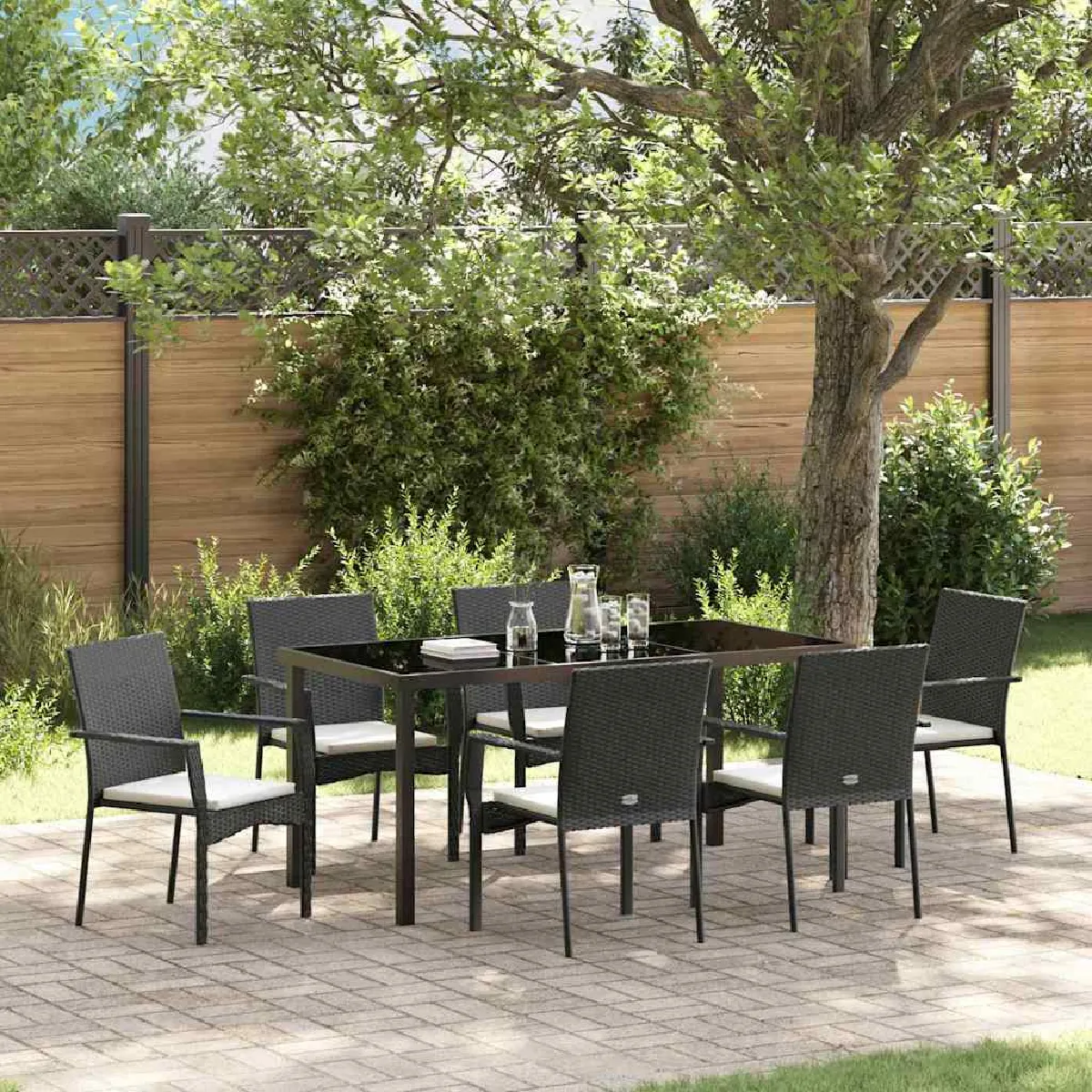 vidaXL Ensemble de salle à manger pour jardin 7 pcs Rattan Polt