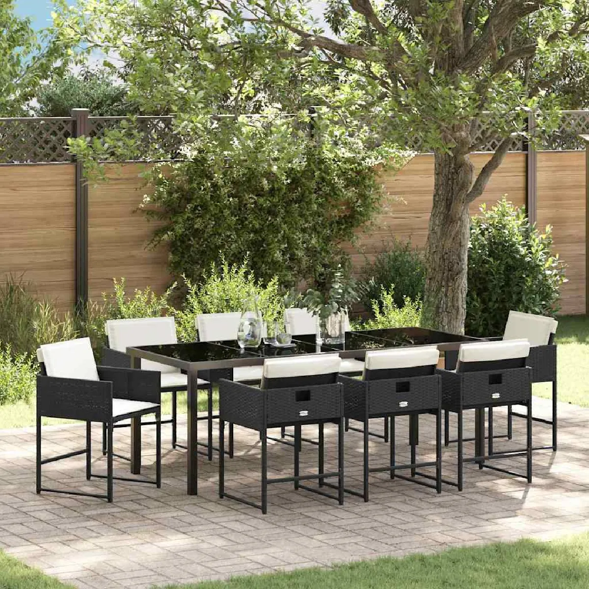 vidaXL Ensemble de salle à manger pour jardin 9 pcs Noir polyrotin