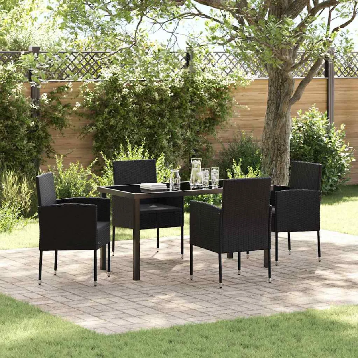 Vidaxl Noir Ensemble De Salle À Manger Pour Jardin 5 Pc Polyrotin