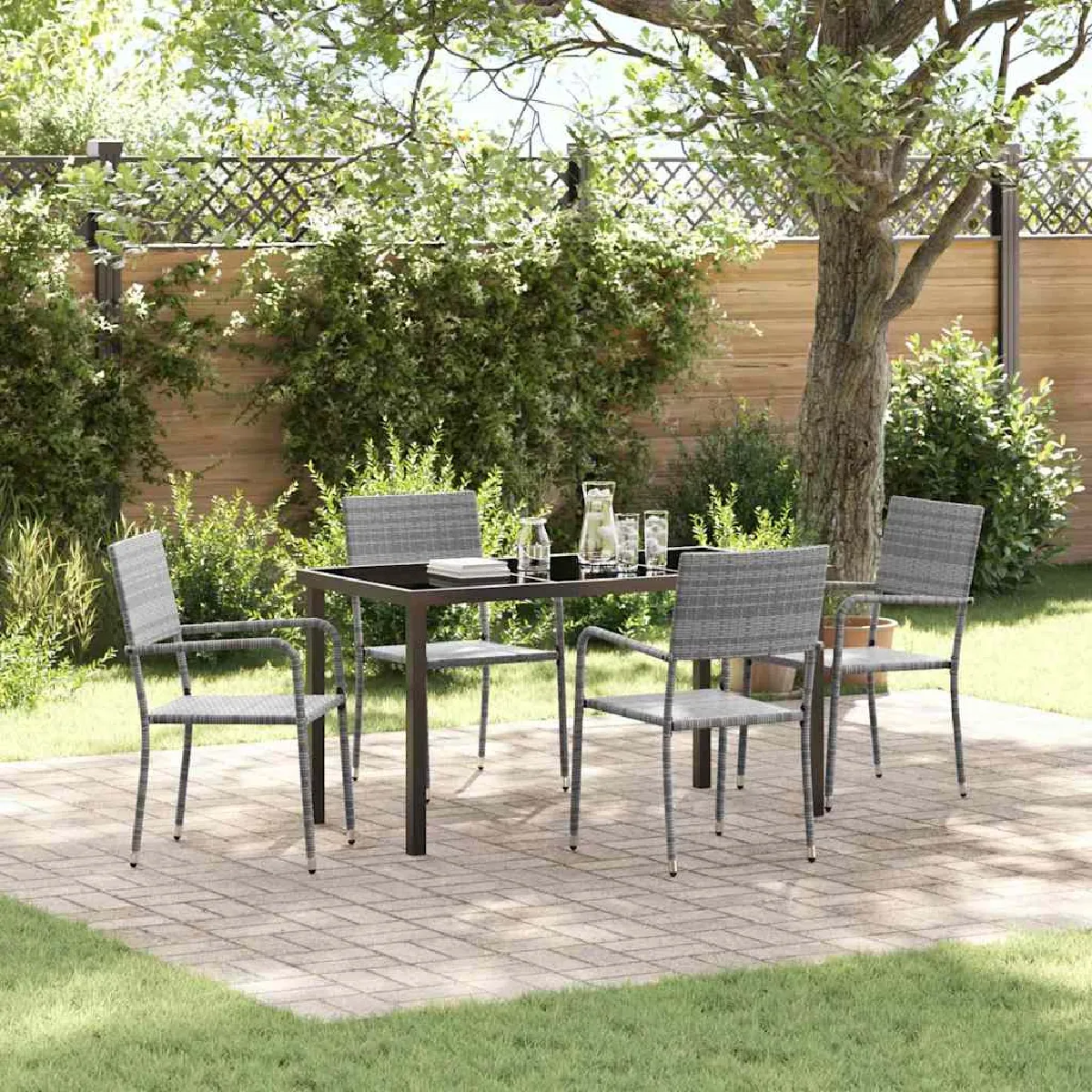 Vidaxl Gris Ensemble De Salle À Manger Pour Jardin 5 Pc Polyrotin