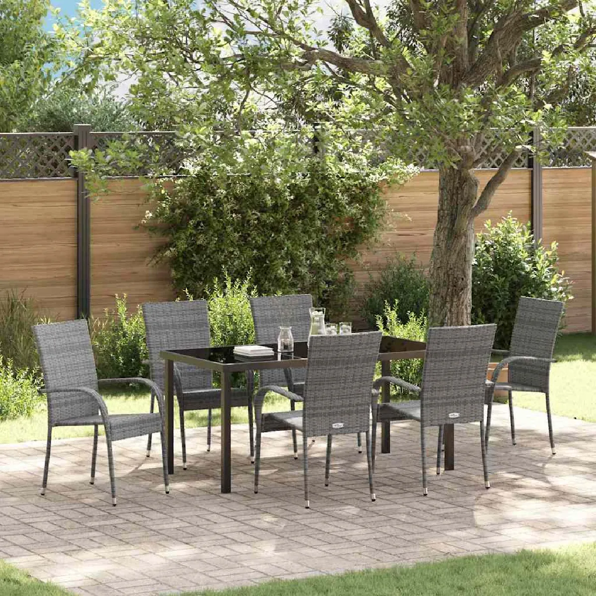 vidaXL Ensemble de salle à manger pour jardin 7 pcs Gris