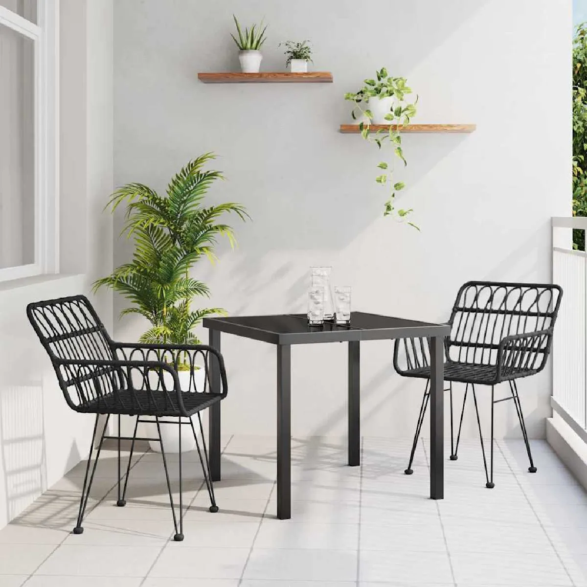 vidaXL Ensemble de salle à manger pour jardin 3 pcs Noir