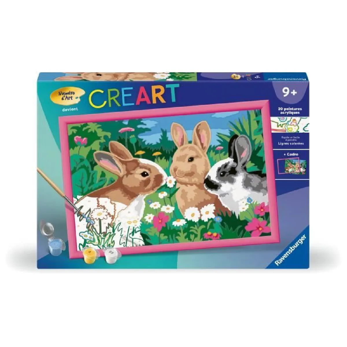 CreArt Kids 31x21cm Lapins dans le pré Kit de peinture par numéros Numéro d'Art Dès 25847 Ravensburger - vue 2