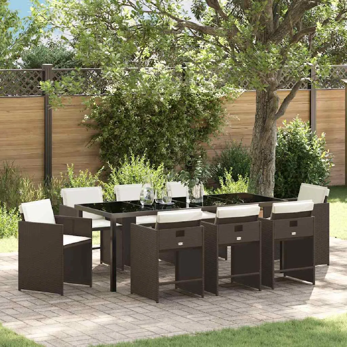 vidaXL Ensemble de salle à manger pour jardin 9 pcs Marron polyrotin