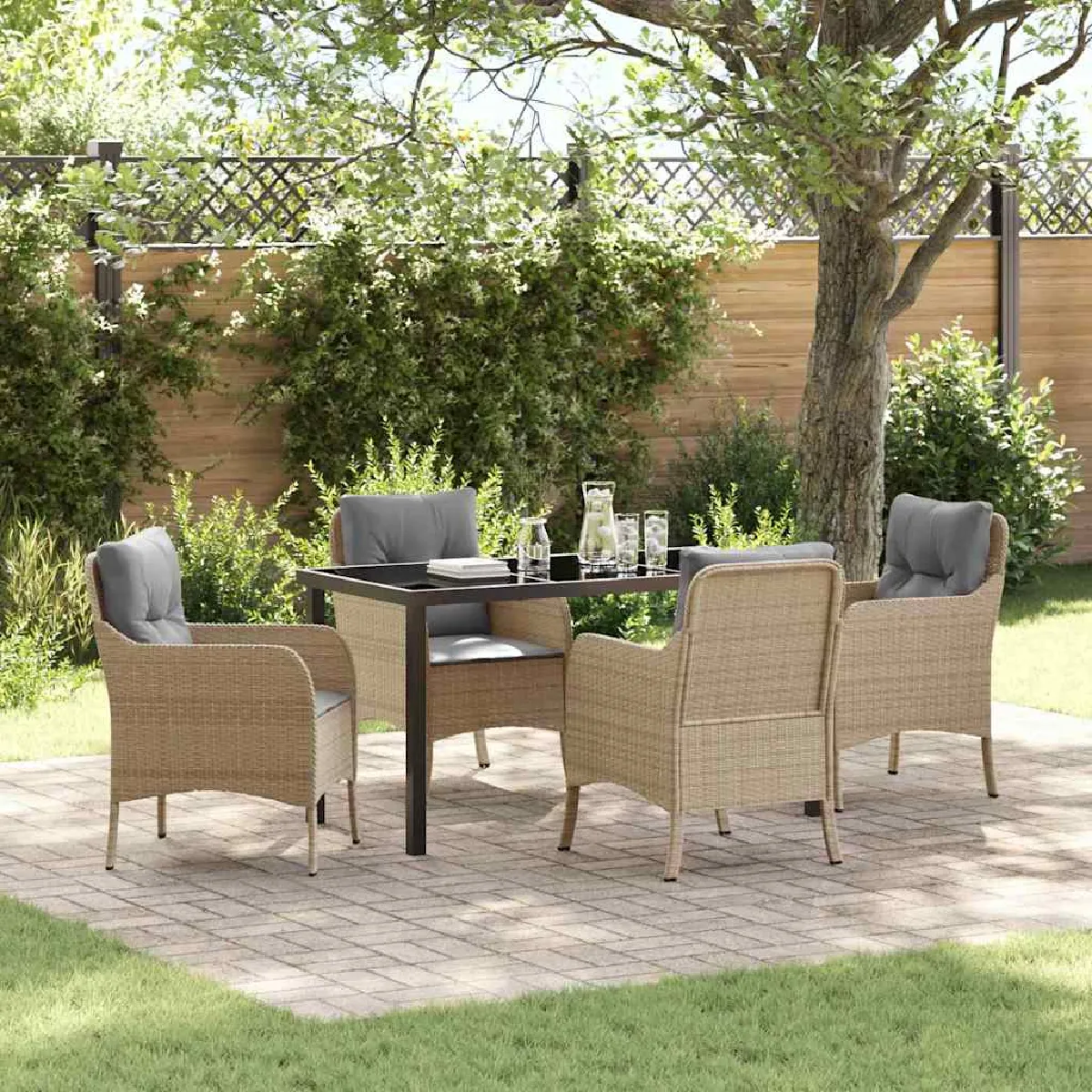 Vidaxl Beige Ensemble De Salle À Manger Pour Jardin 5 Pc Polyrotin