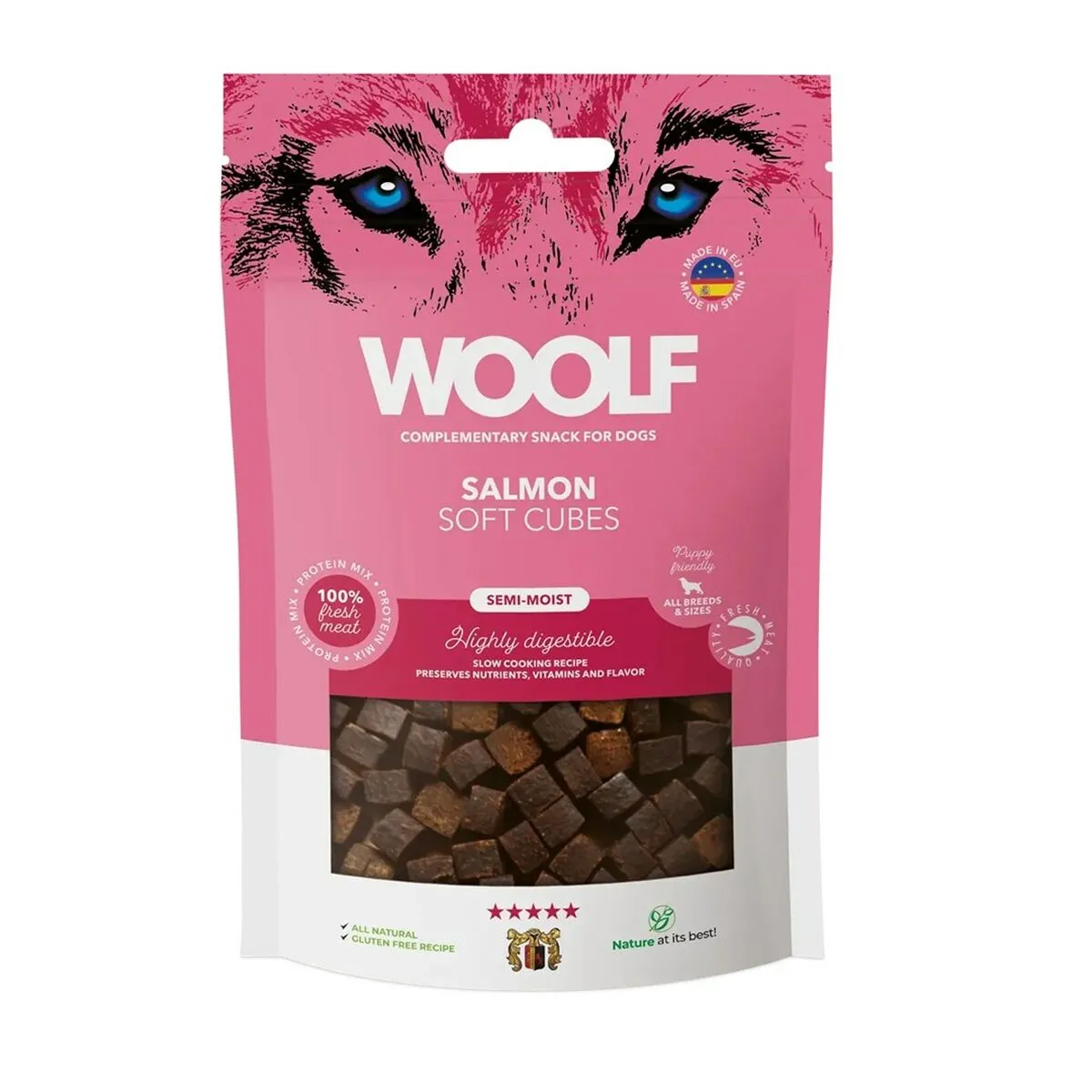 Snack pour chiens Woolf Soft Cubes Salmon Saumon 100 g