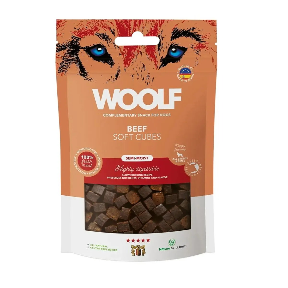 Snack pour chiens Woolf Soft Cubes Beef Viande de bœuf 100 g
