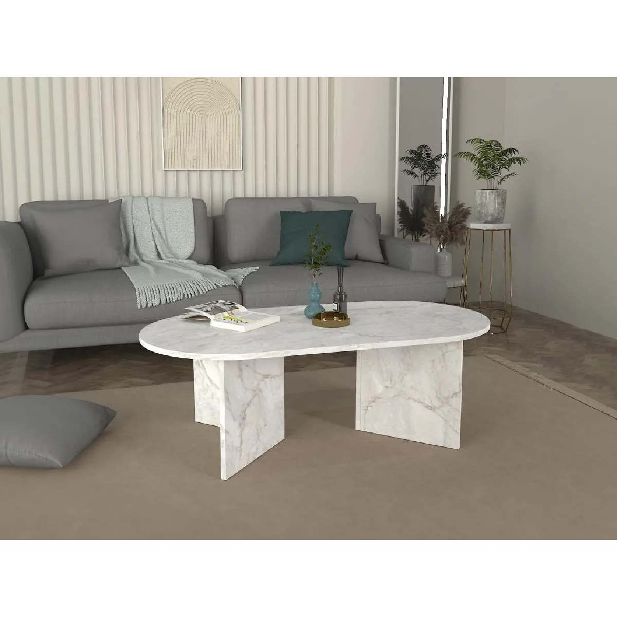 Comparer les prix de Table basse - Effet marbre blanc - TOPANIA