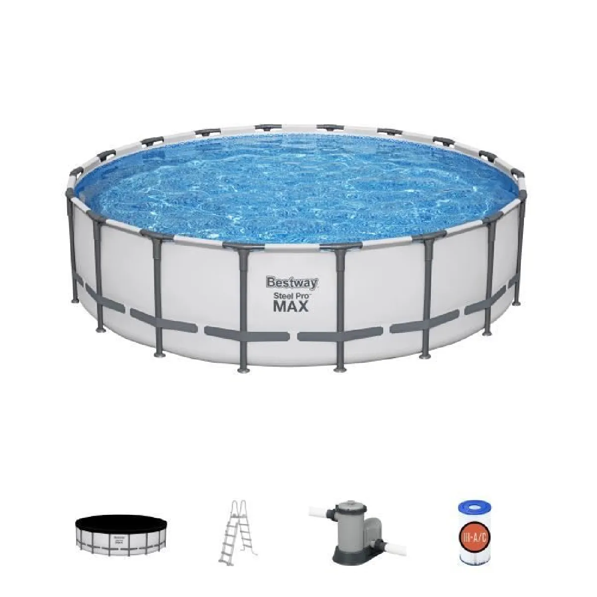 Kit Piscine hors sol tubulaire BESTWAY Steel Pro Max 549 x 132 cm Rectangulaire Inclus filtre a cartouche + échelle + b