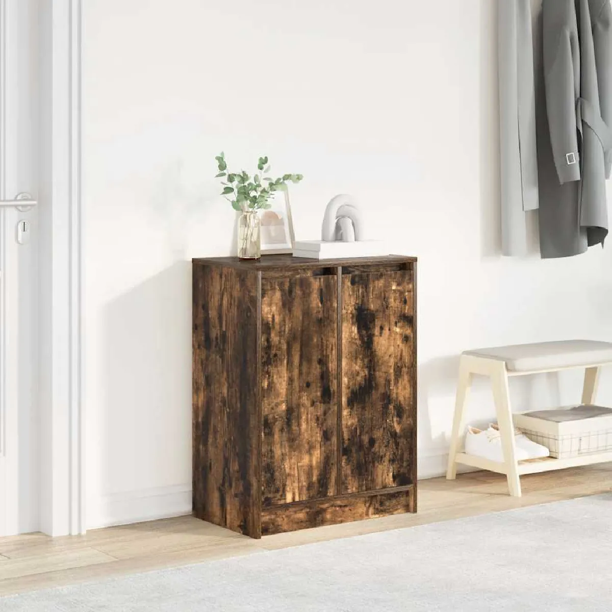 Vidaxl Armoire à chaussures chêne fumé 57x34x76 cm bois d'ingénierie