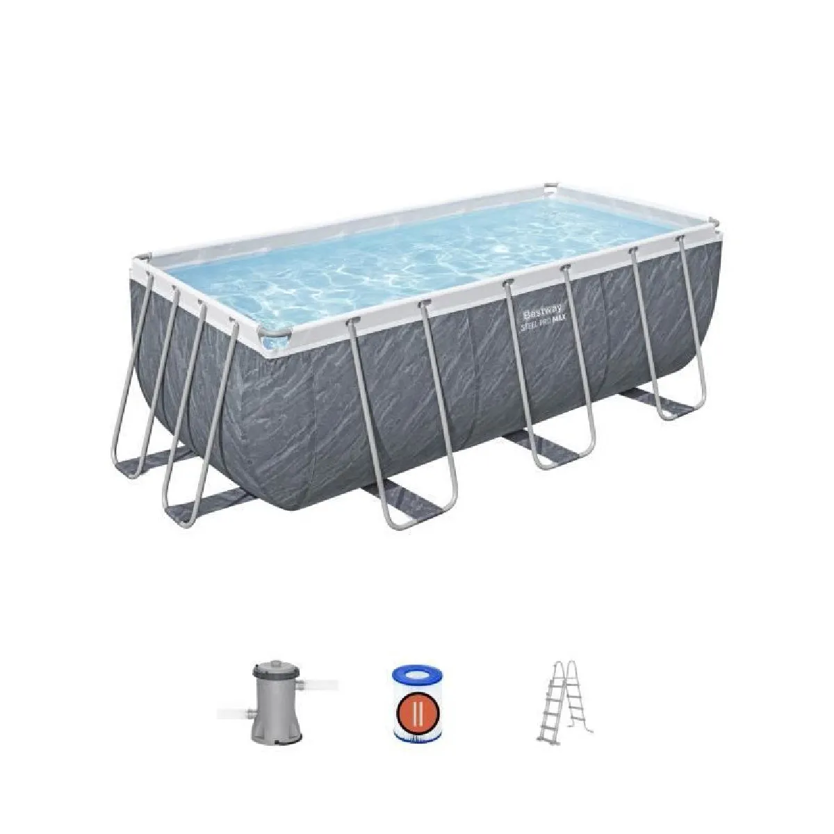 Bestway Kit Piscine hors sol tubulaire - Steel Pro Max - 412 x 201 x 122 cm - Rectangulaire (Filtre à cartouche échelle 1 cartouch