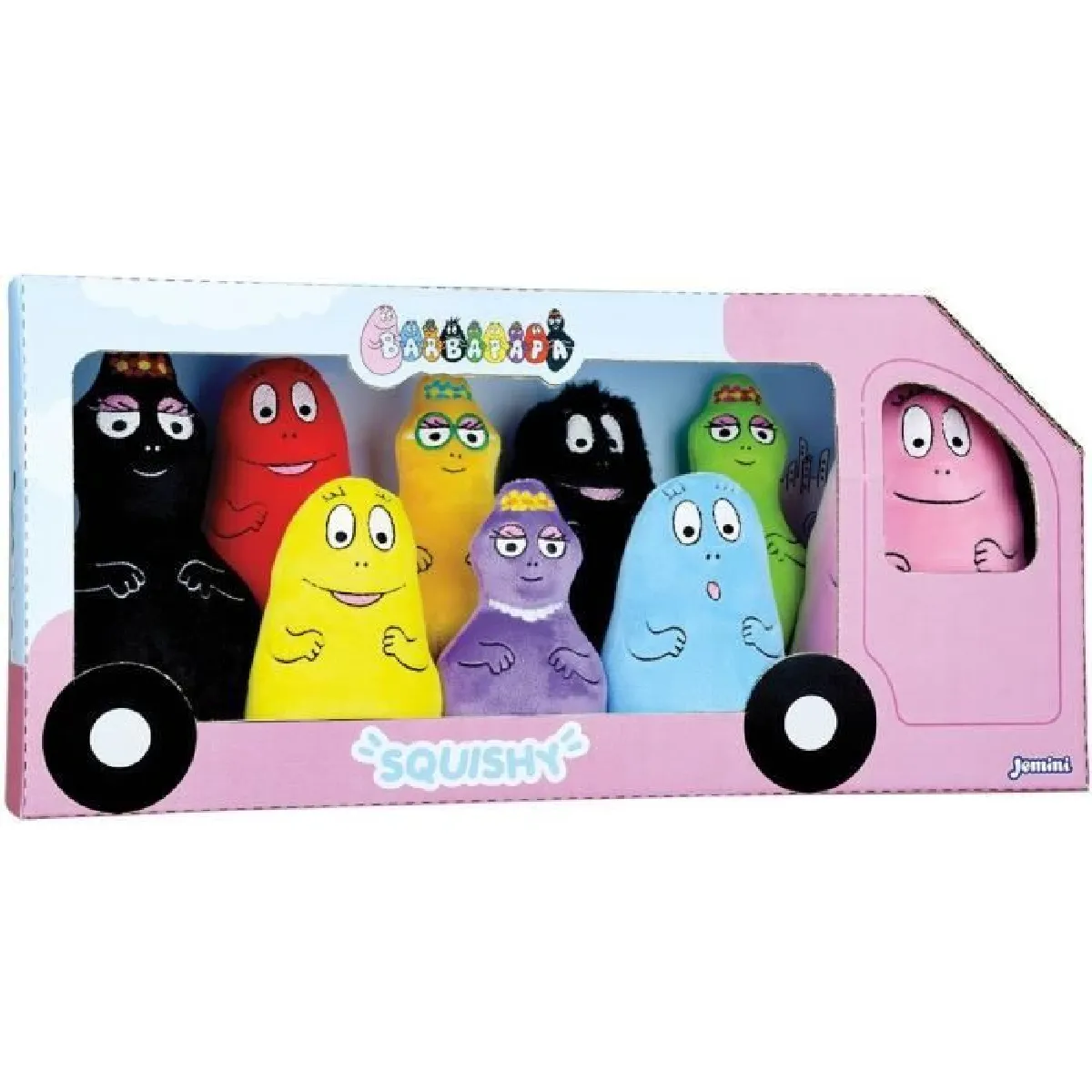 Jemini Coffret De Peluches Famille Barbapapa - 9 Personnages - Boîte Bus