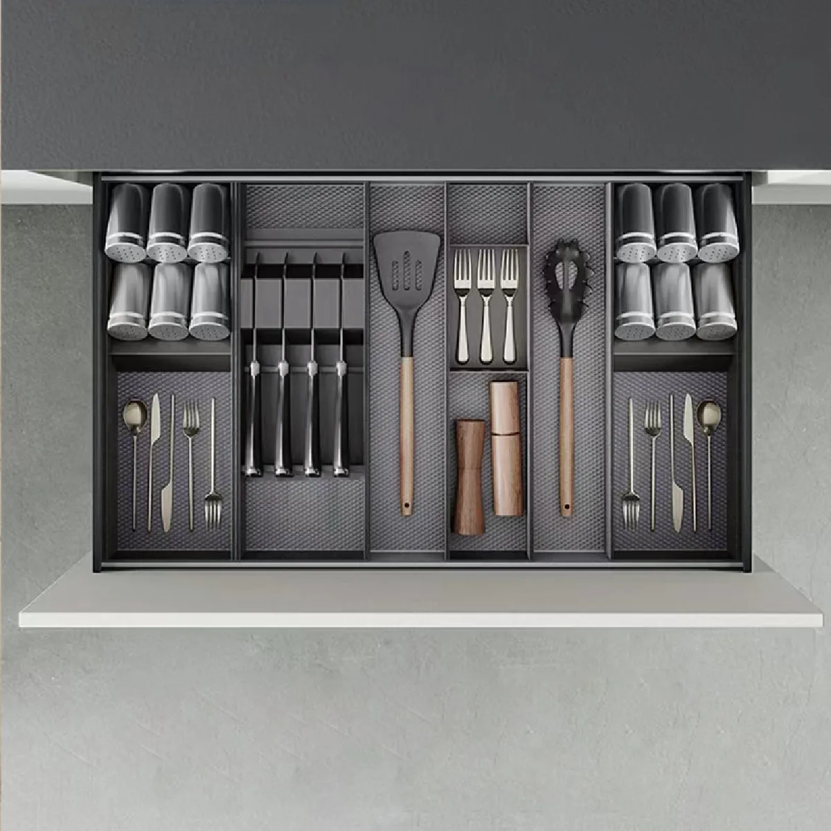 Non Communiqué Gris Anthracite Emuca Orderbox Porte-Couteau Pour Tiroir, 150X470mm, Acier Et Bois, Gris Antracite - Image 4