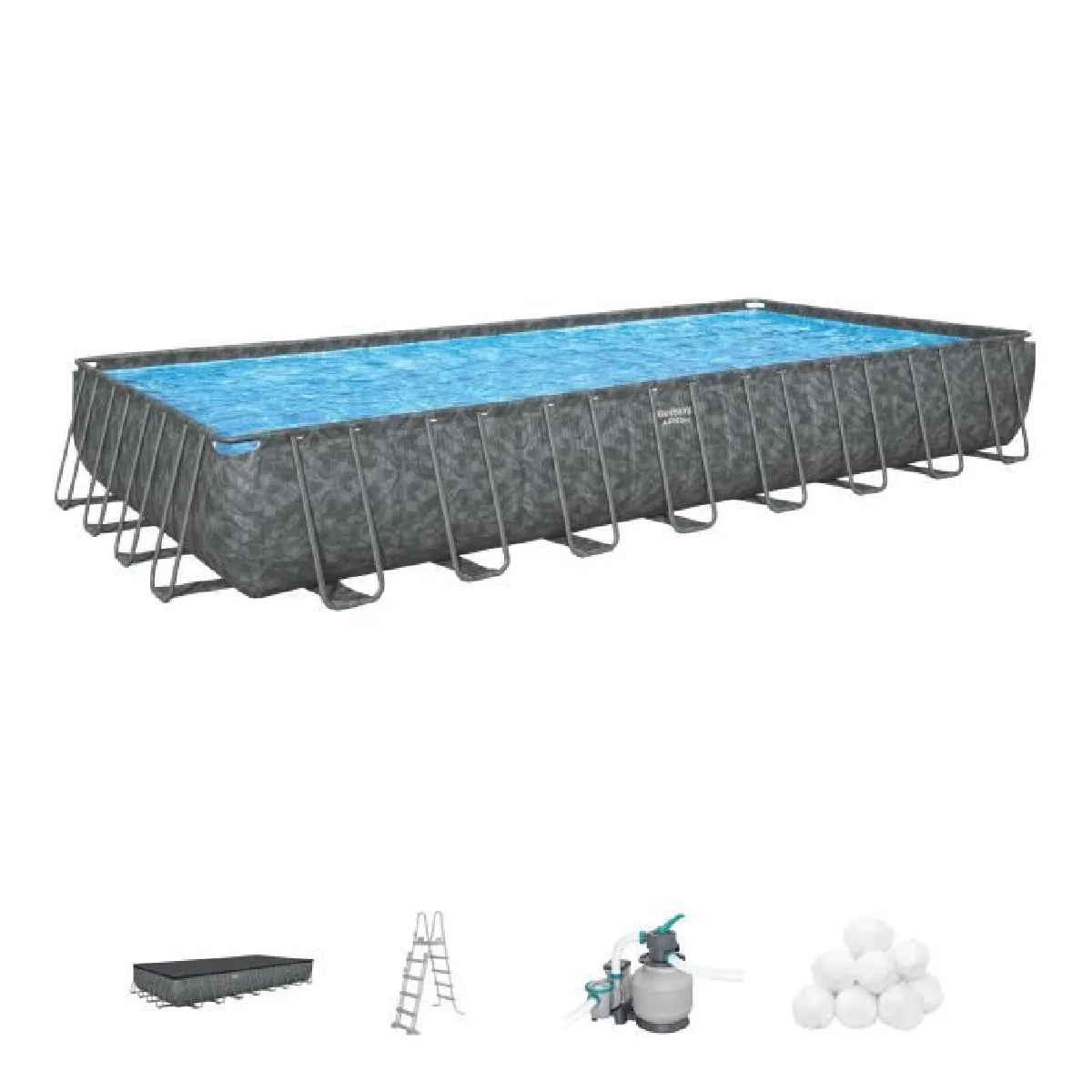 Kit piscine hors sol tubulaire BESTWAY APX 365 956 x 488 x 132 cm Rectangulaire Filtre a sable polysphere échelle