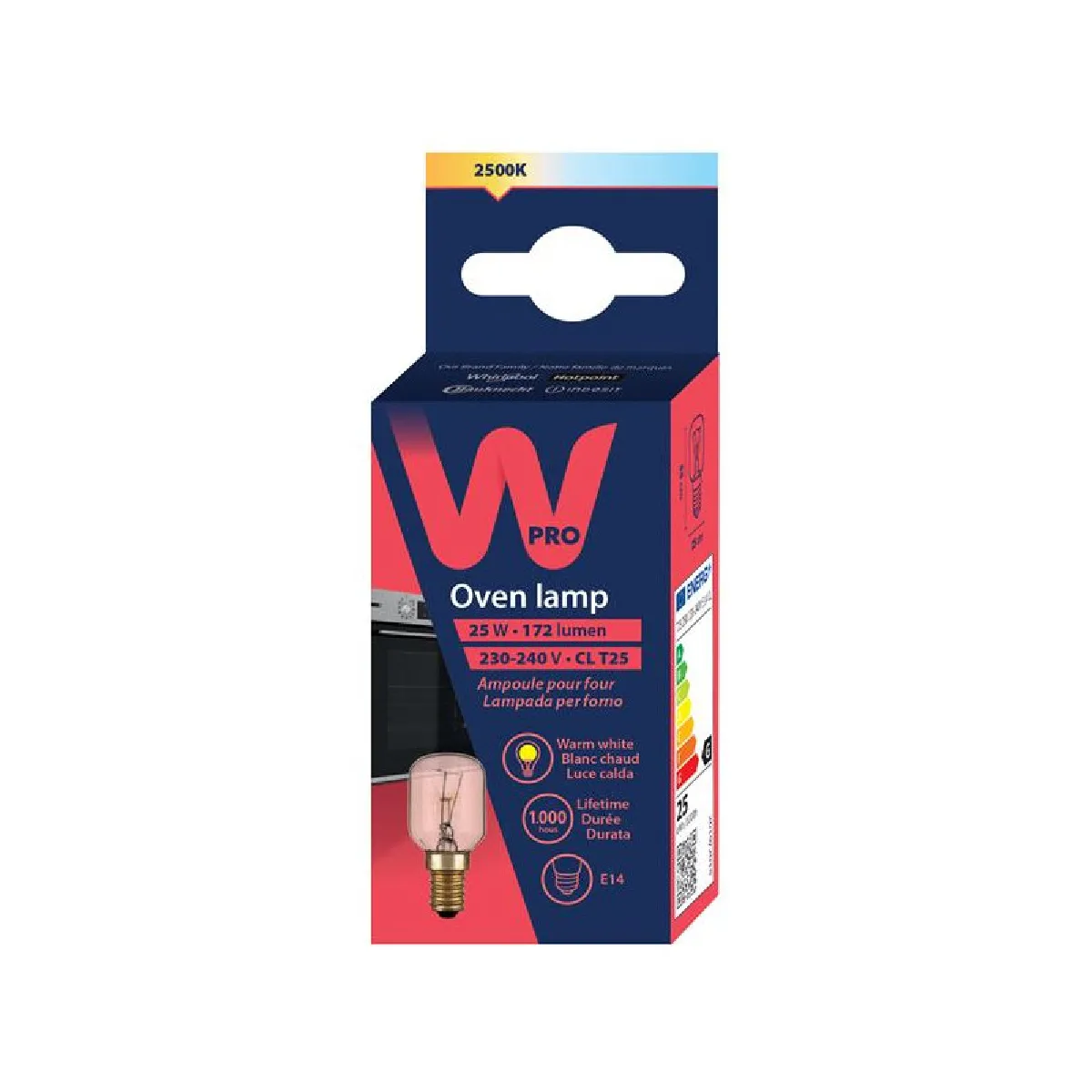 Wpro Ampoule Pour Four Et Micro-Onde Ovl025 E14 T25 25W 220V - Image 3