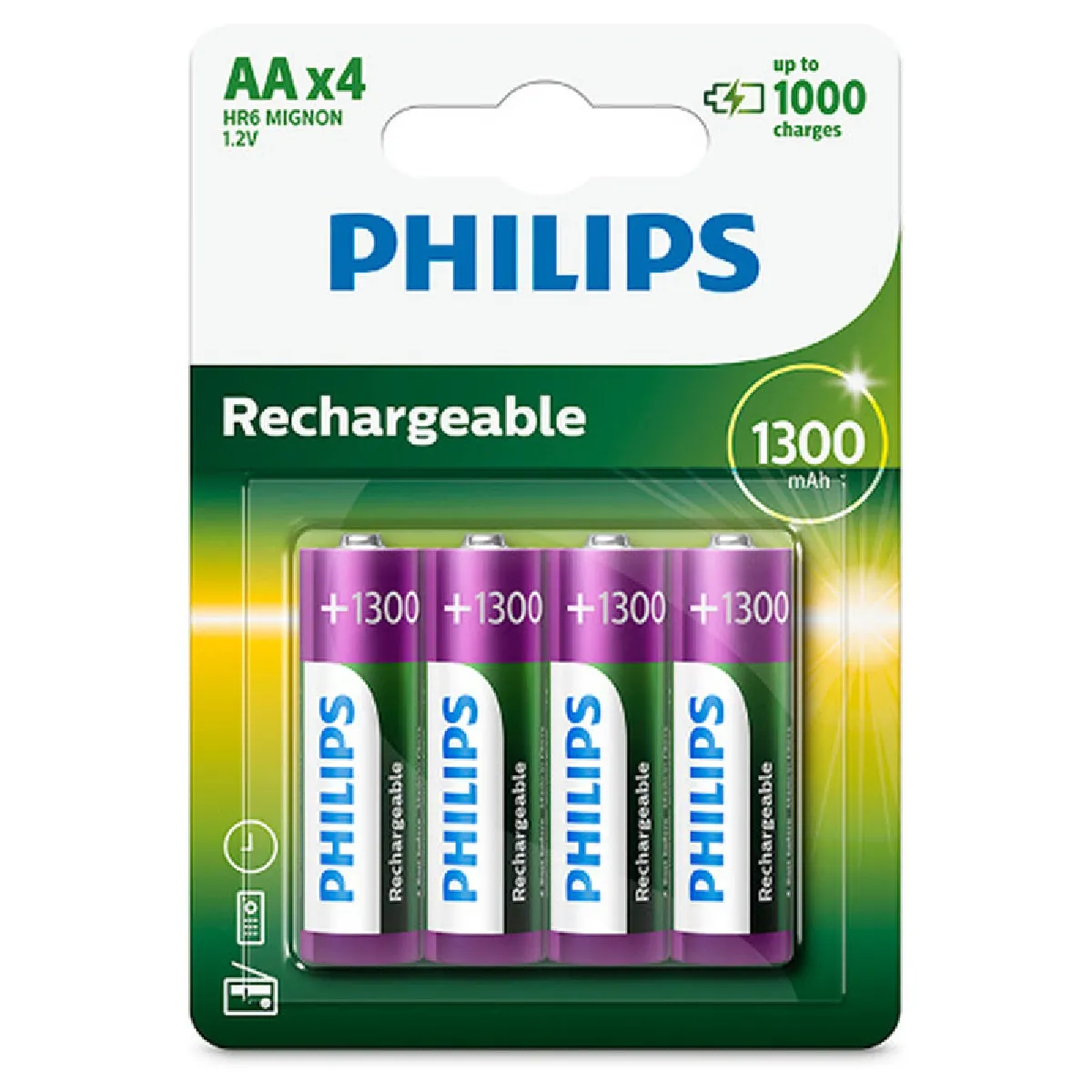 Pack de 4 piles rechargeable Philips AA LR6 1300 mAh - vue 3