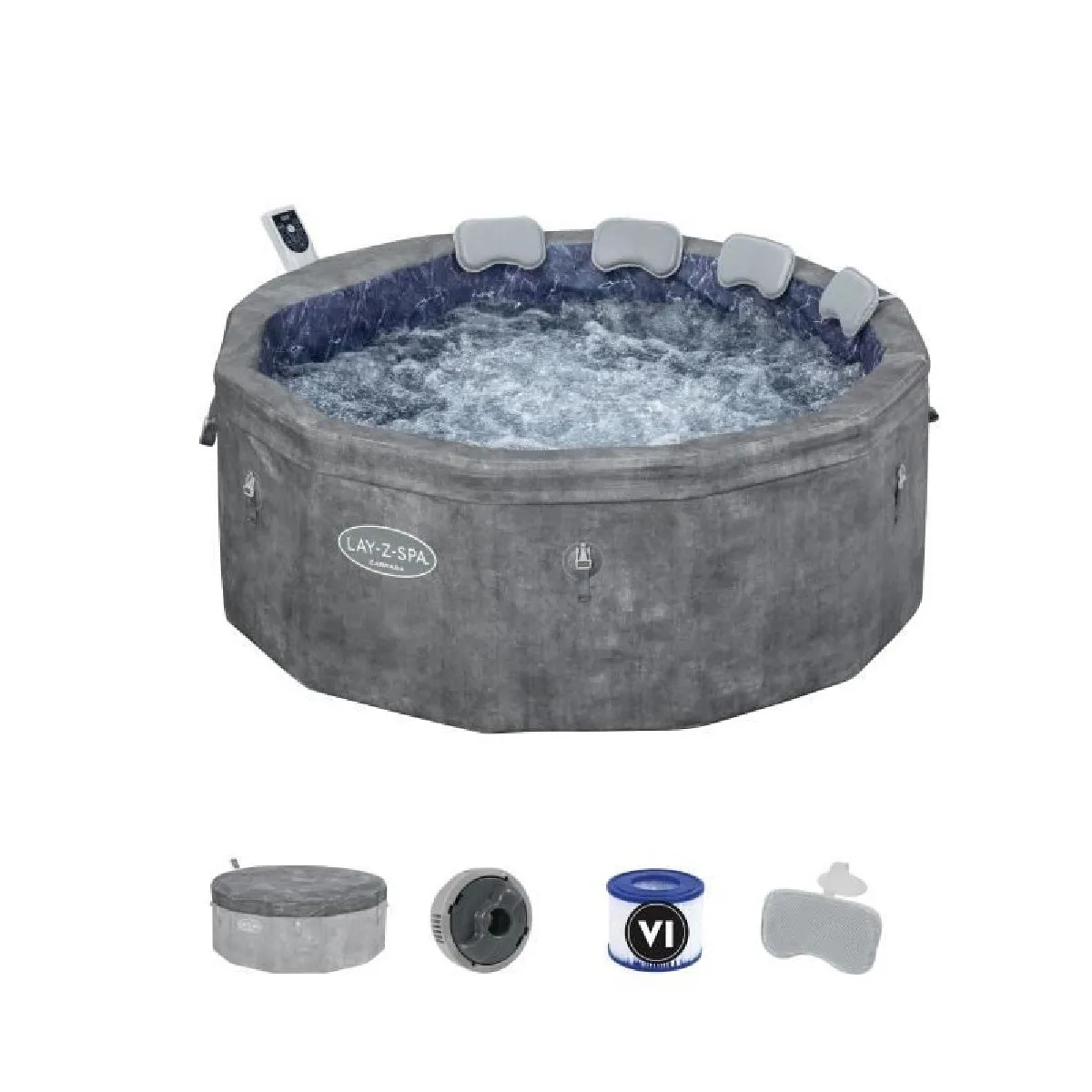 Bestway Spa semi rigide - Lay-Z-Spa Carrara - 140 airjets - 170 x 65 cm - 4 à 6 places - Rond (couverture cartouche 4 appuie-tête)