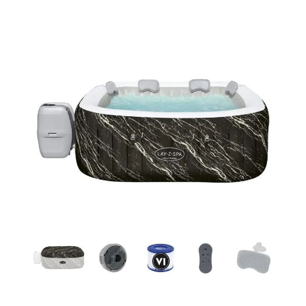 Spa gonflable BESTWAY Lay Z Spa Hollywood 140 airjets 180 x 180 x 66 cm 6 places Carré couverture cartouche