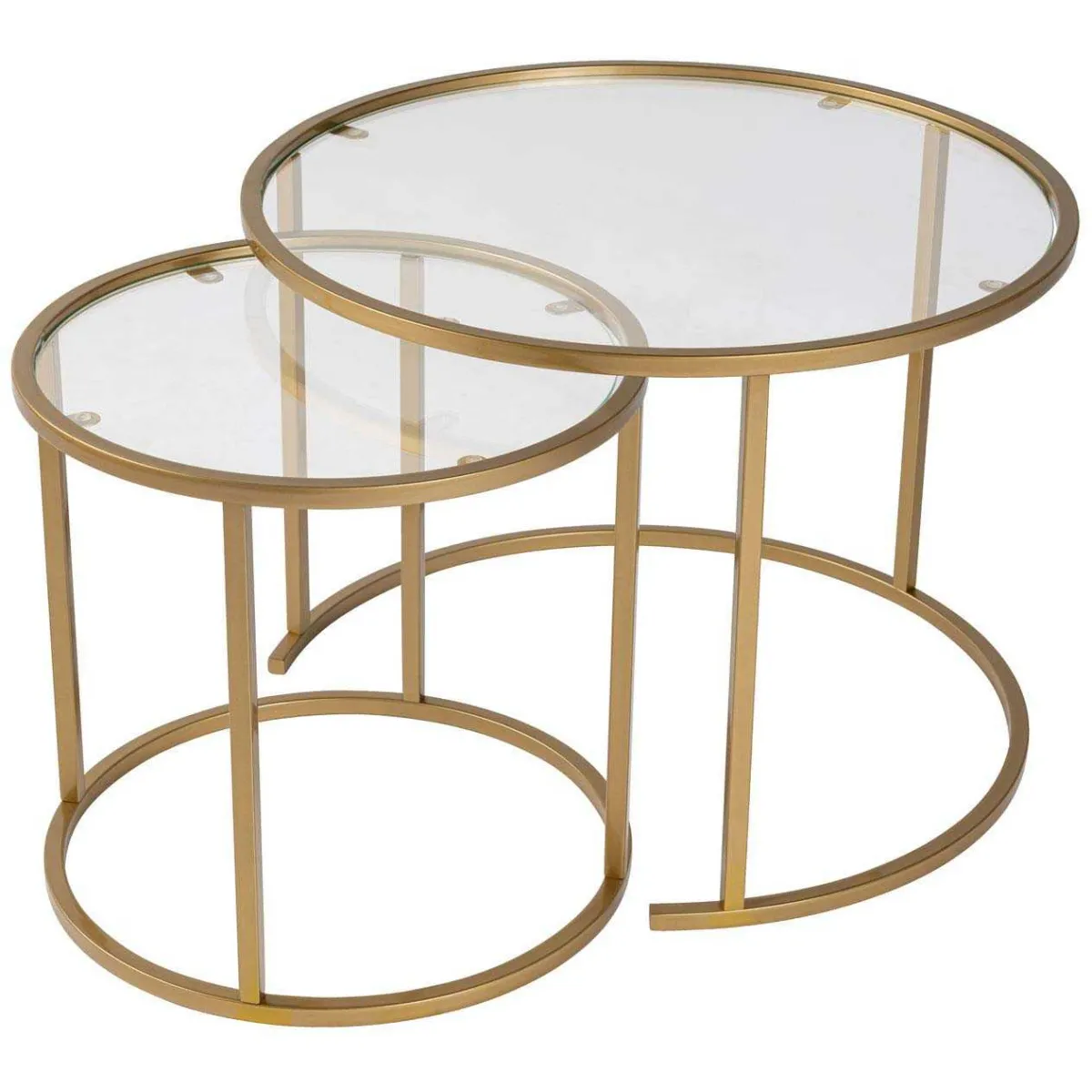 Comparer les prix de Ensemble de 2 tables gigognes rondes en métal et verre Aurum doré verre transparent.