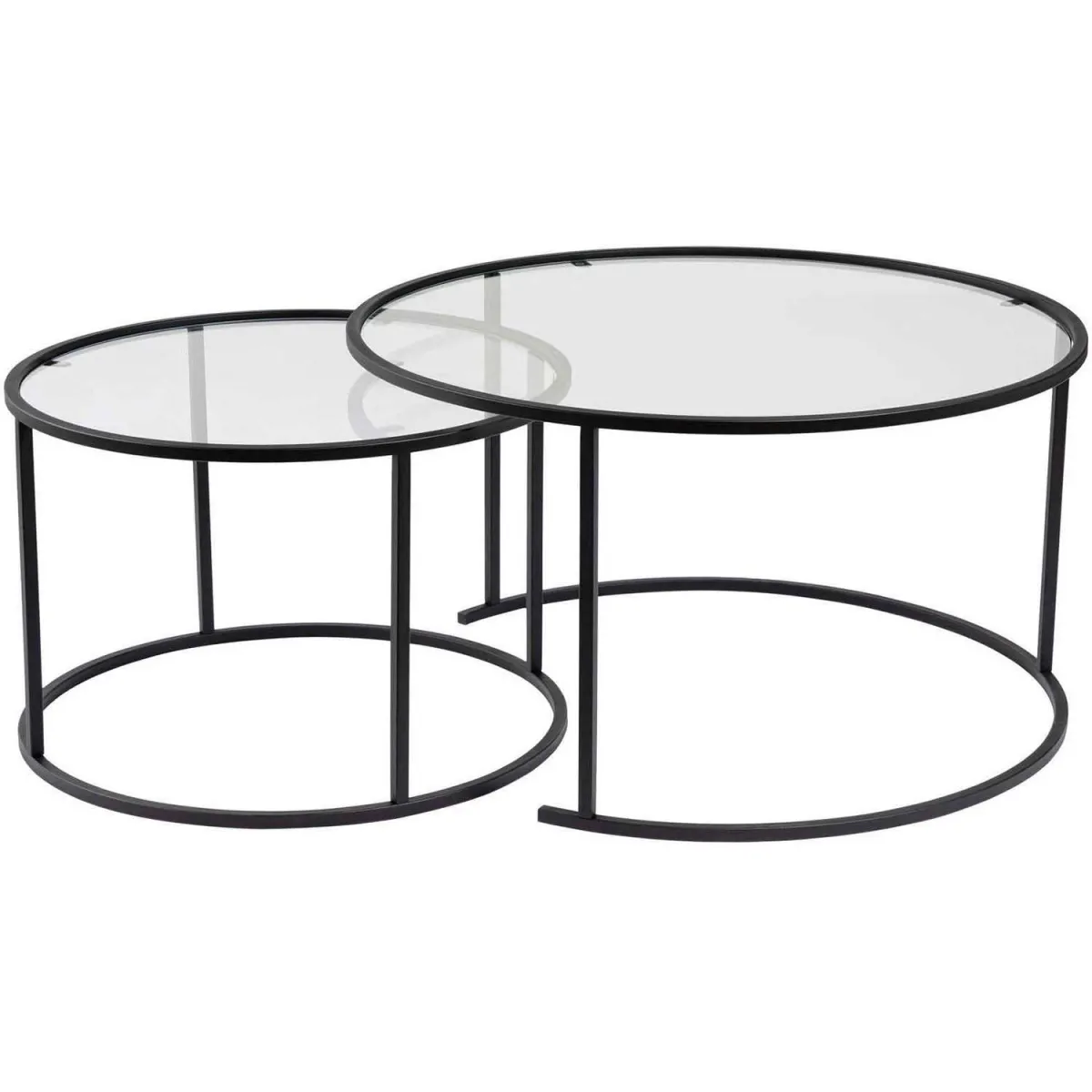 Meilleurs prix pour Ensemble de 2 tables gigognes rondes en métal et verre Auruma noir avec verre transparent.