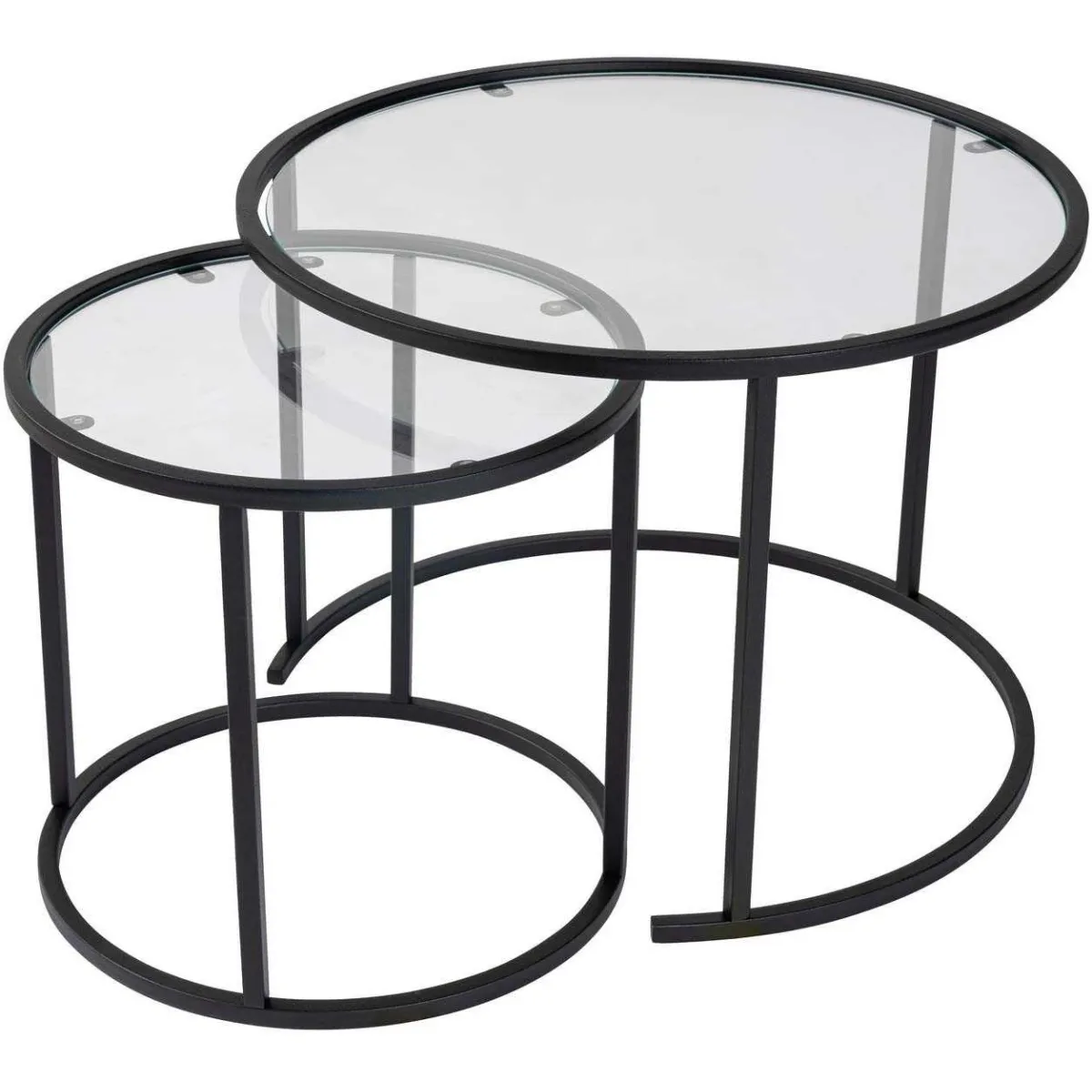 Meilleurs prix pour Ensemble de 2 tables gigognes rondes en métal et verre Aurum noir avec verre transparent.