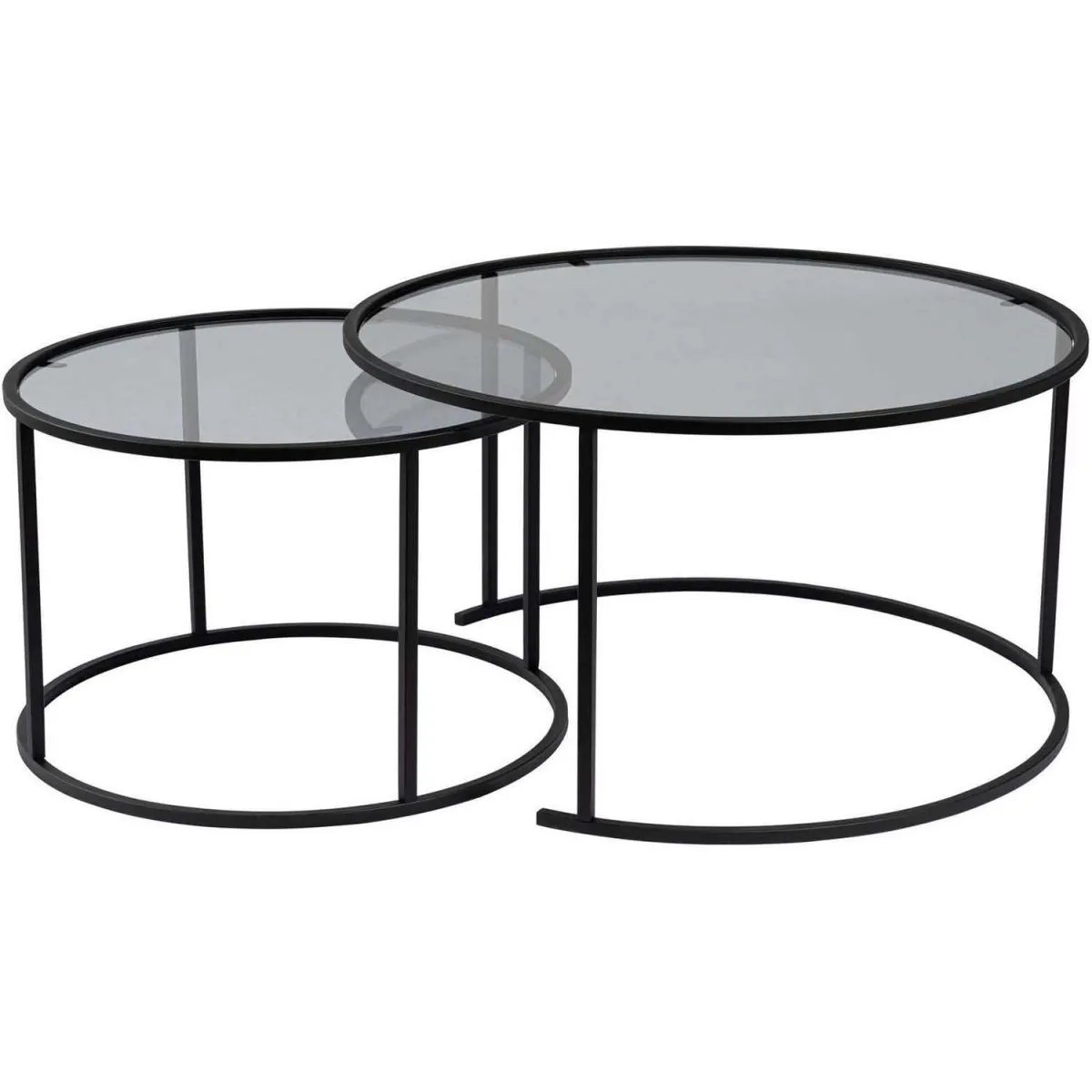 Meilleurs prix pour Ensemble de 2 tables gigognes rondes en métal et verre Auruma noir avec verre gris.