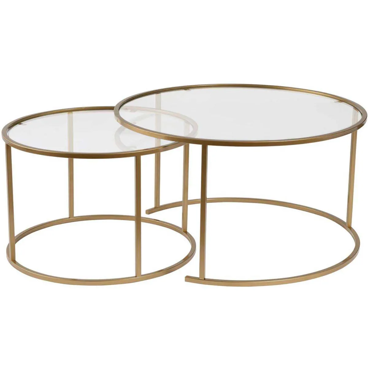 Meilleurs prix pour Ensemble de 2 tables gigognes rondes en métal et verre Auruma doré verre transparent.