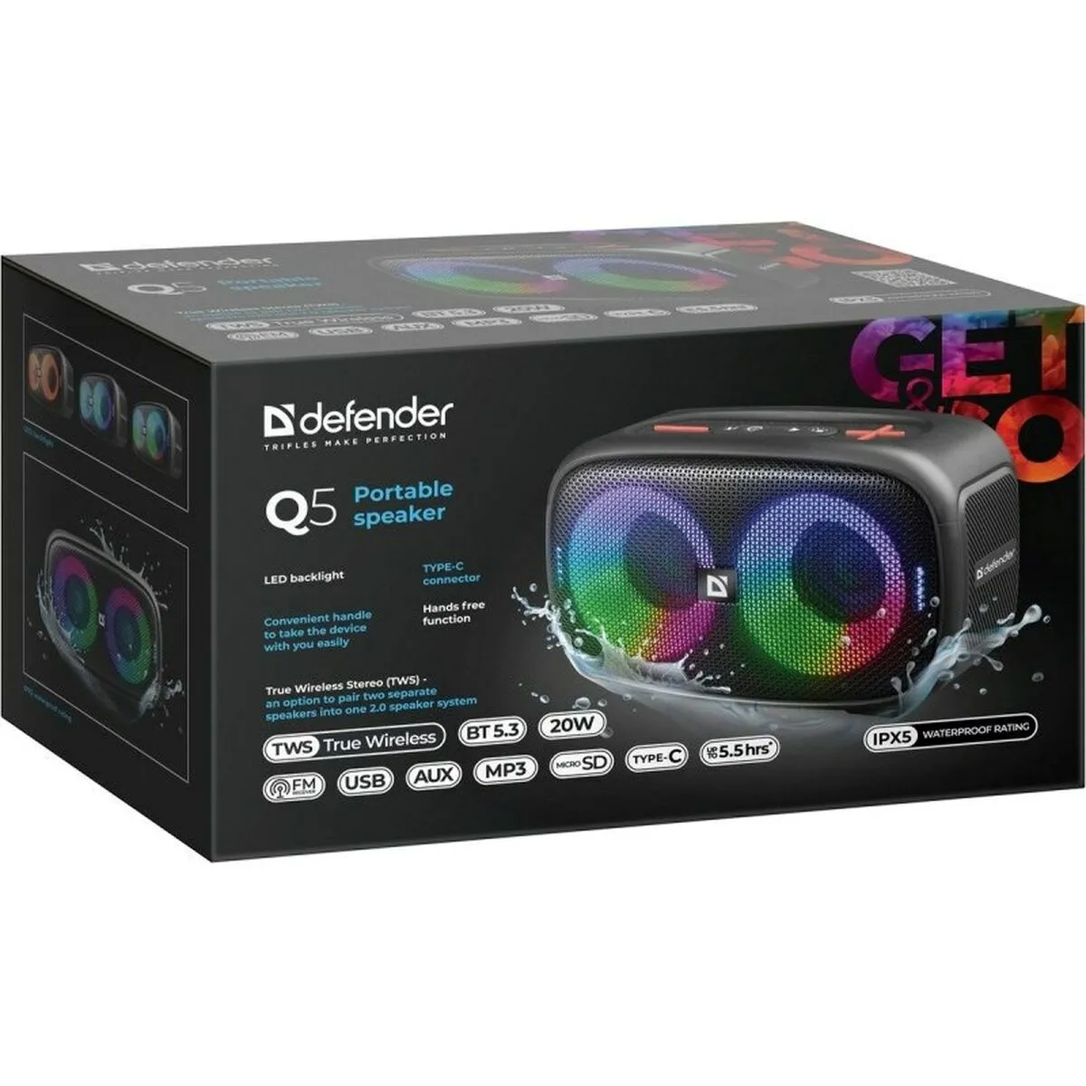 Enceinte bluetooth Q5 bt 5.3 20W led/bt/fm/usb/tws