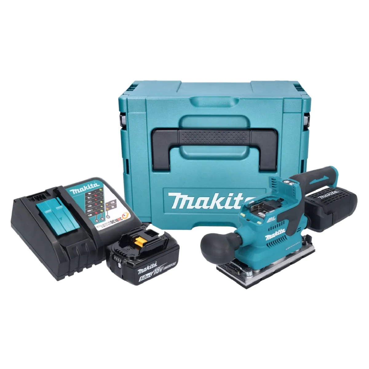 Makita DBO 382 RT1J Ponceuse vibrante sans fil 18 V 93 x 185 mm Brushless + 1x batterie 5 0 Ah + chargeur + Makpac - vue 2