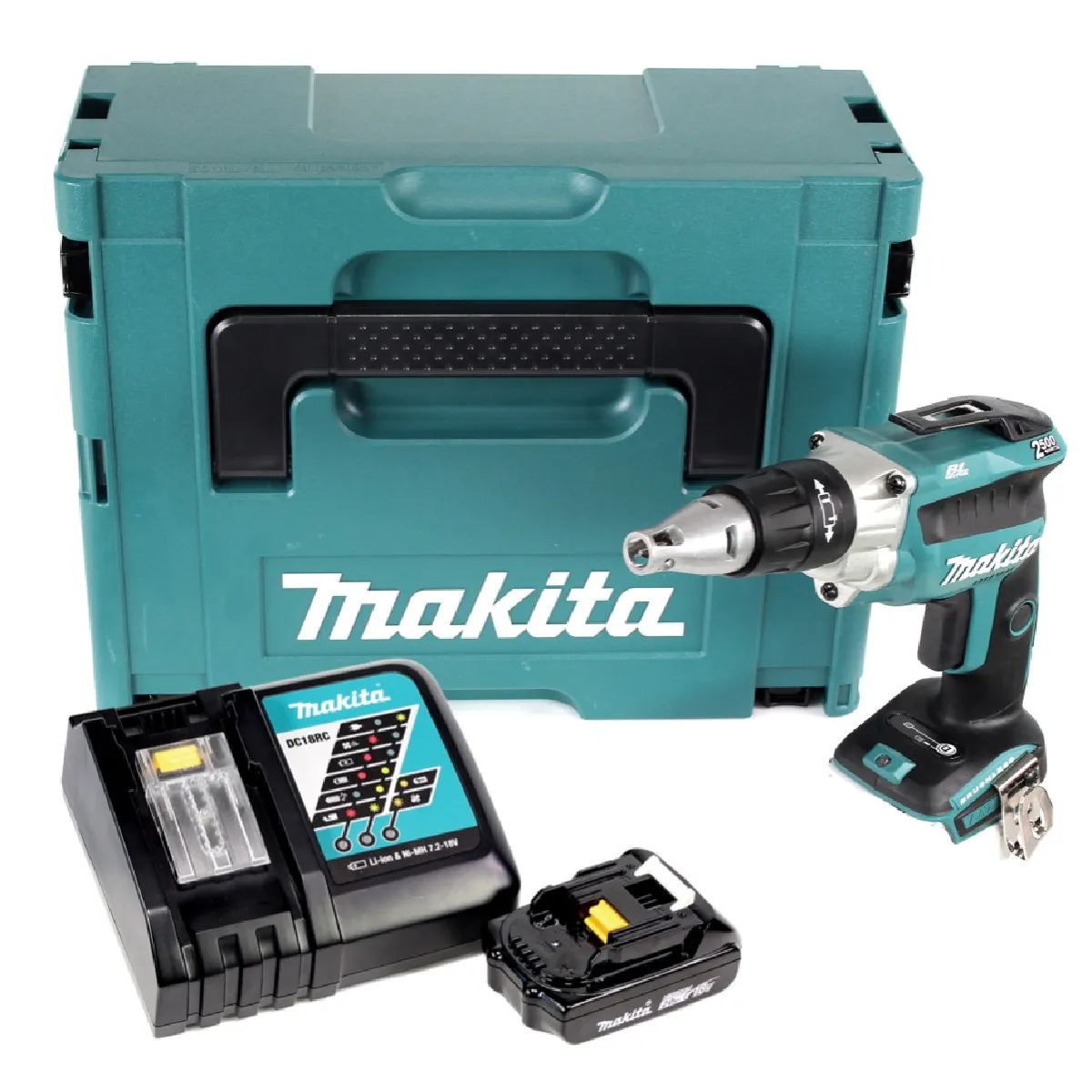 Makita DFS 250 RA1J Visseuse à cloison sèche sans fil 18 V Brushless + 1x Batterie 2,0 Ah + Chargeur + Makpac - vue 1