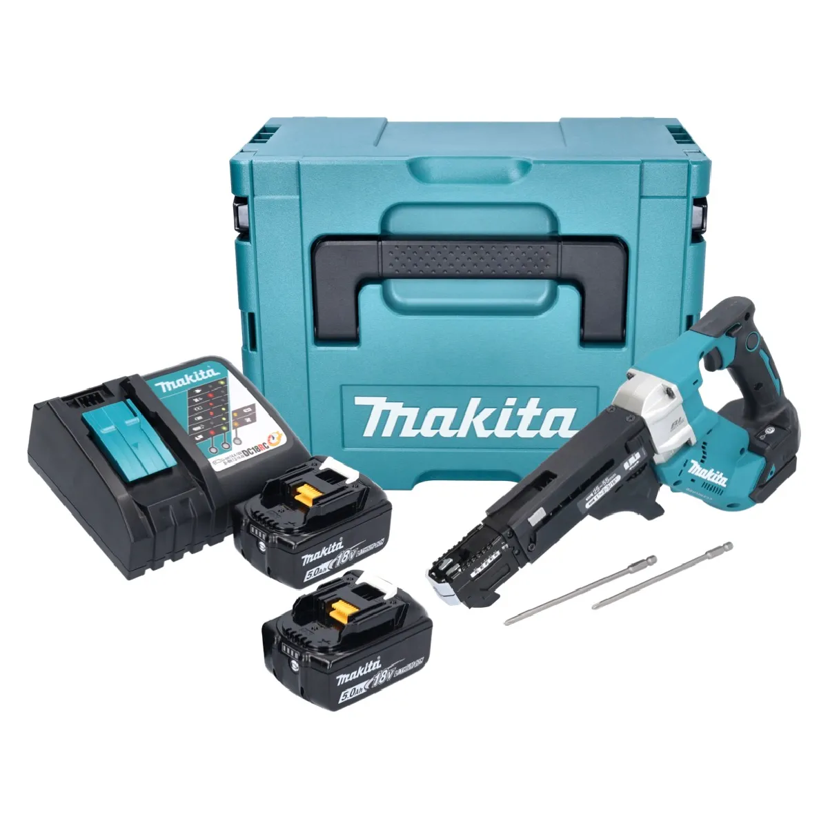 Makita DFR551RTJ Visseuse automatique sans fil 25 55mm Brushless 18V + 2x Batteries 5 0Ah + Chargeur + Coffret Makpac