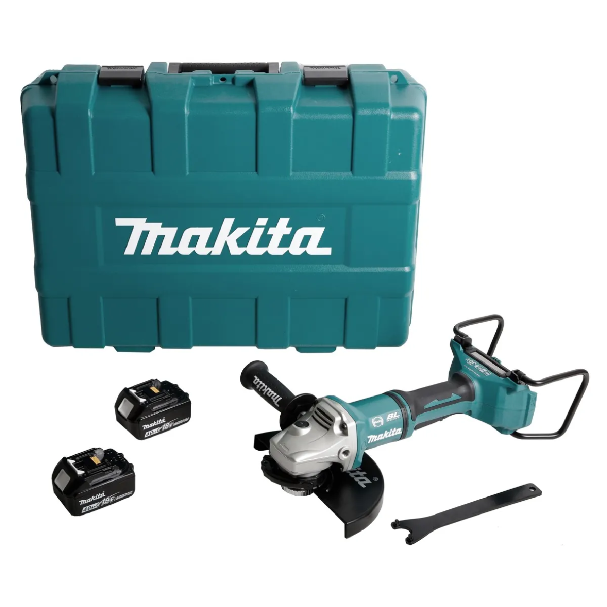 Makita DGA 900 MKX2 Meuleuse d'angle sans fil 36V 2x18V 230mm Brushless + 2x Batteries 4 0Ah + Écrou de serrage rapide ''Ezynut'' + Coffret sans chargeur