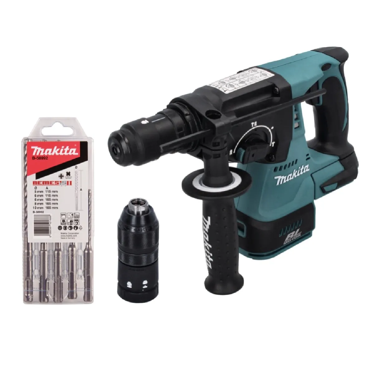 Makita DHR 243 Z Marteau perforateur sans fil 18 V 2 0 J SDS plus Brushless + 5 pces. set de forets sans batterie sans chargeur