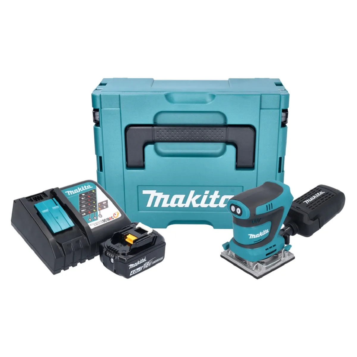 Makita DBO 484 RM1J ponceuse orbitale sans fil 18 V 112 x 102 mm + 1x batterie 4 0 Ah + chargeur + Makpac