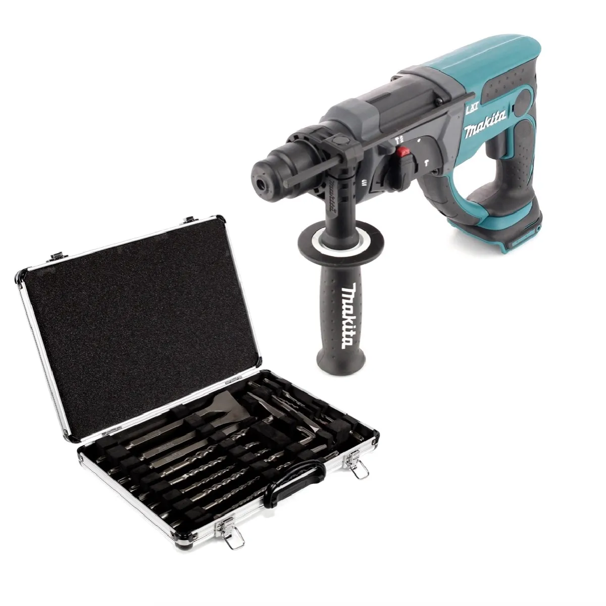Makita DHR 202 Z 18 V Li Ion Marteau combiné sans fil Solo avec SDS Plus + D 42444 SDS Plus Jeu de forets burineurs 17 pièces en coffret aluminium