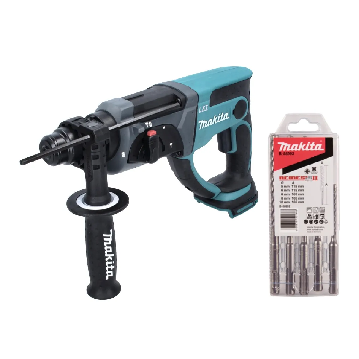 Makita DHR 202 Z Marteau combiné sans fil 18 V 2 0 J SDS Plus + 5 pcs. jeu de forets sans batterie sans chargeur