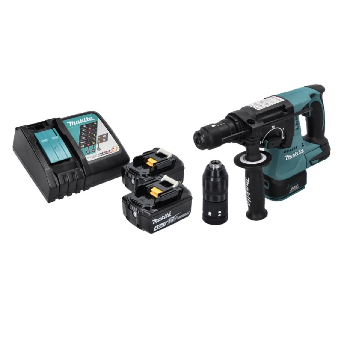 Makita DHR 243 RM Marteau perforateur sans fil 18 V SDS plus Brushless + 2x batterie 4 0 Ah + chargeur