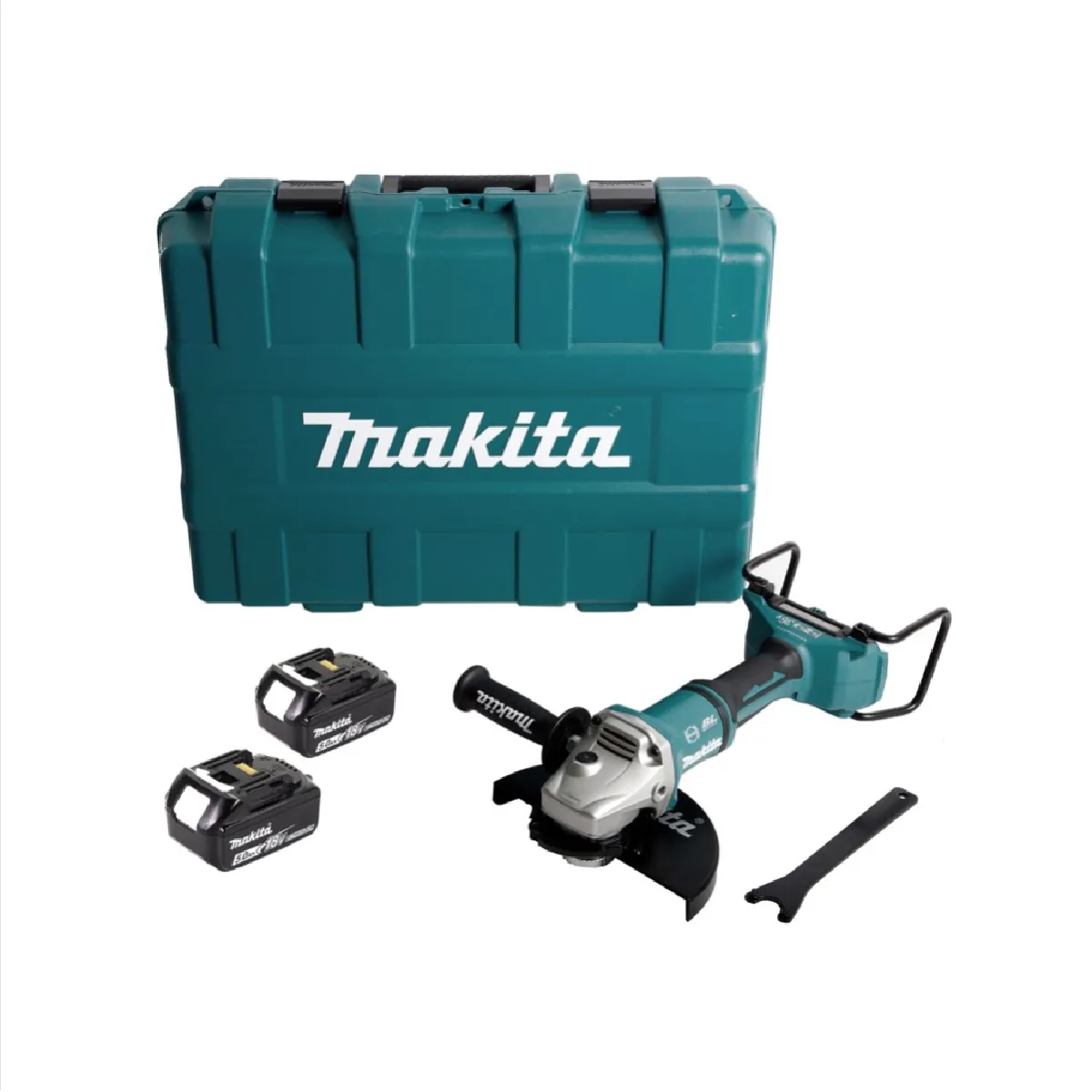 Makita DGA 900 TKX2 Meuleuse d'angle sans fil 36V 2x18V 230mm Brushless + 2x Batteries 5 0Ah + Écrou de serrage rapide ''Ezynut'' + Coffret de transport sans chargeur