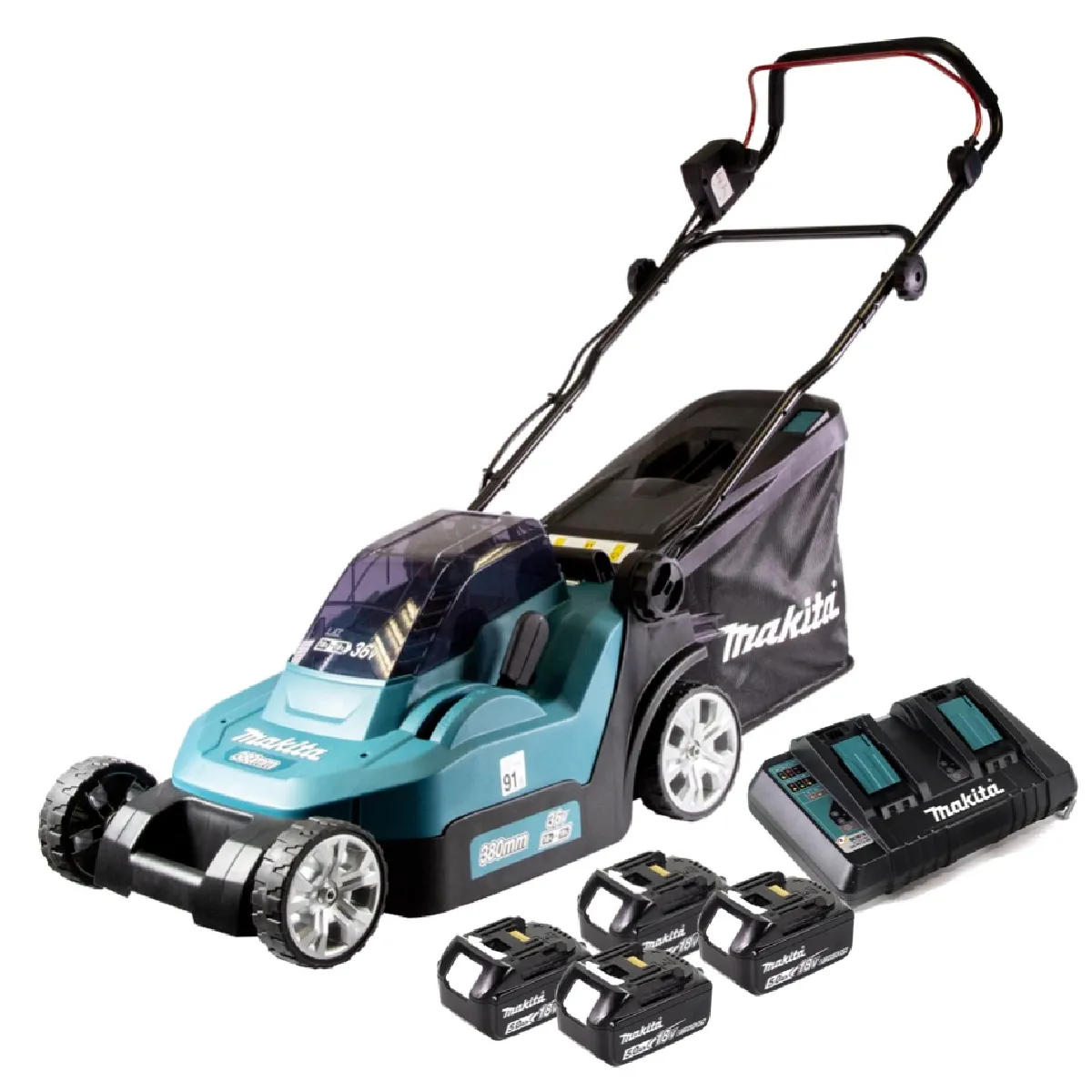 Tondeuse Makita DLM465PT4 – 36 V, Largeur de Coupe 38 cm, Guidon Pliable - vue 2