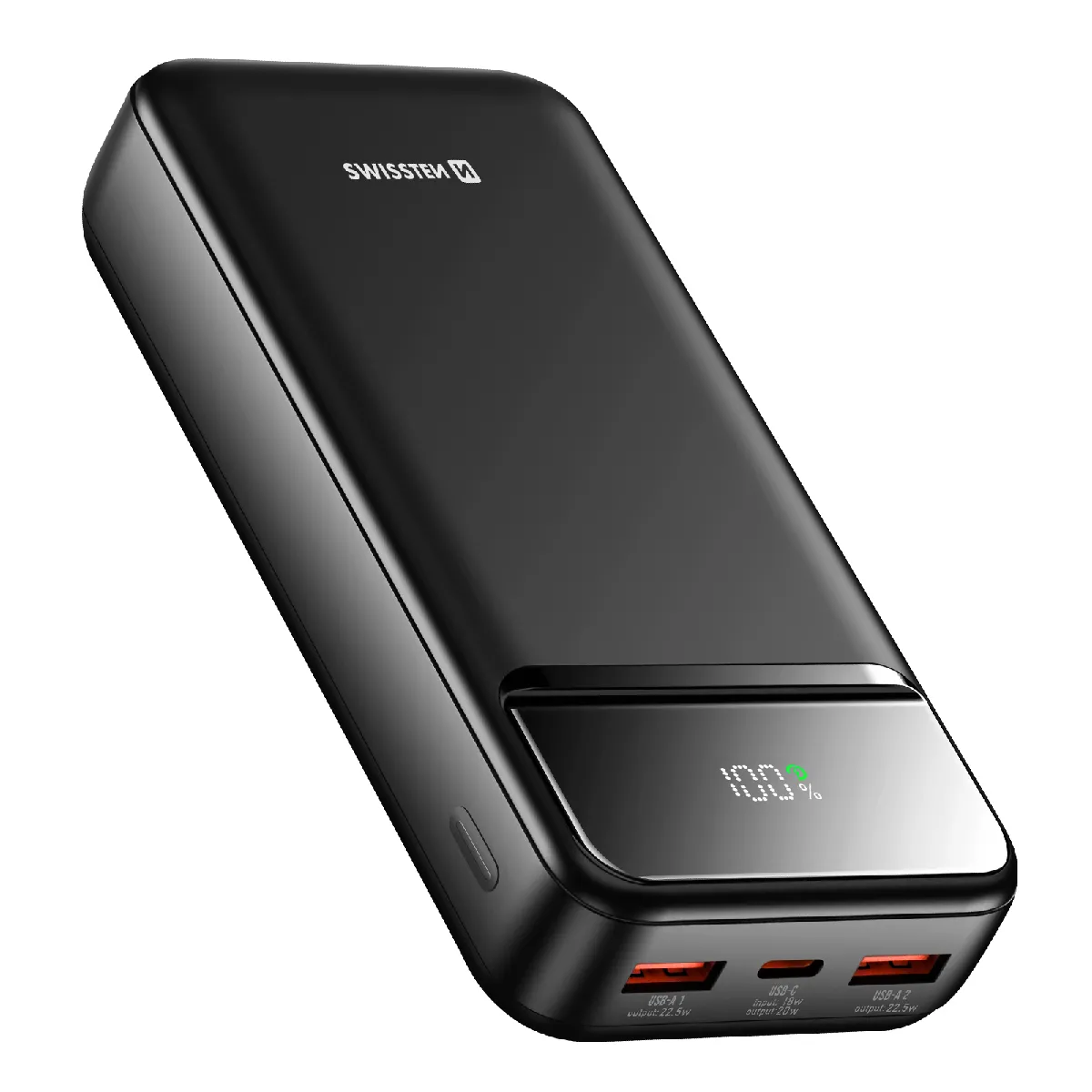 Swissten Noir Batterie Externe 20000Mah Avec Usb-C Et 2 Usb Écran Led Compacte - Neuf - Image 2