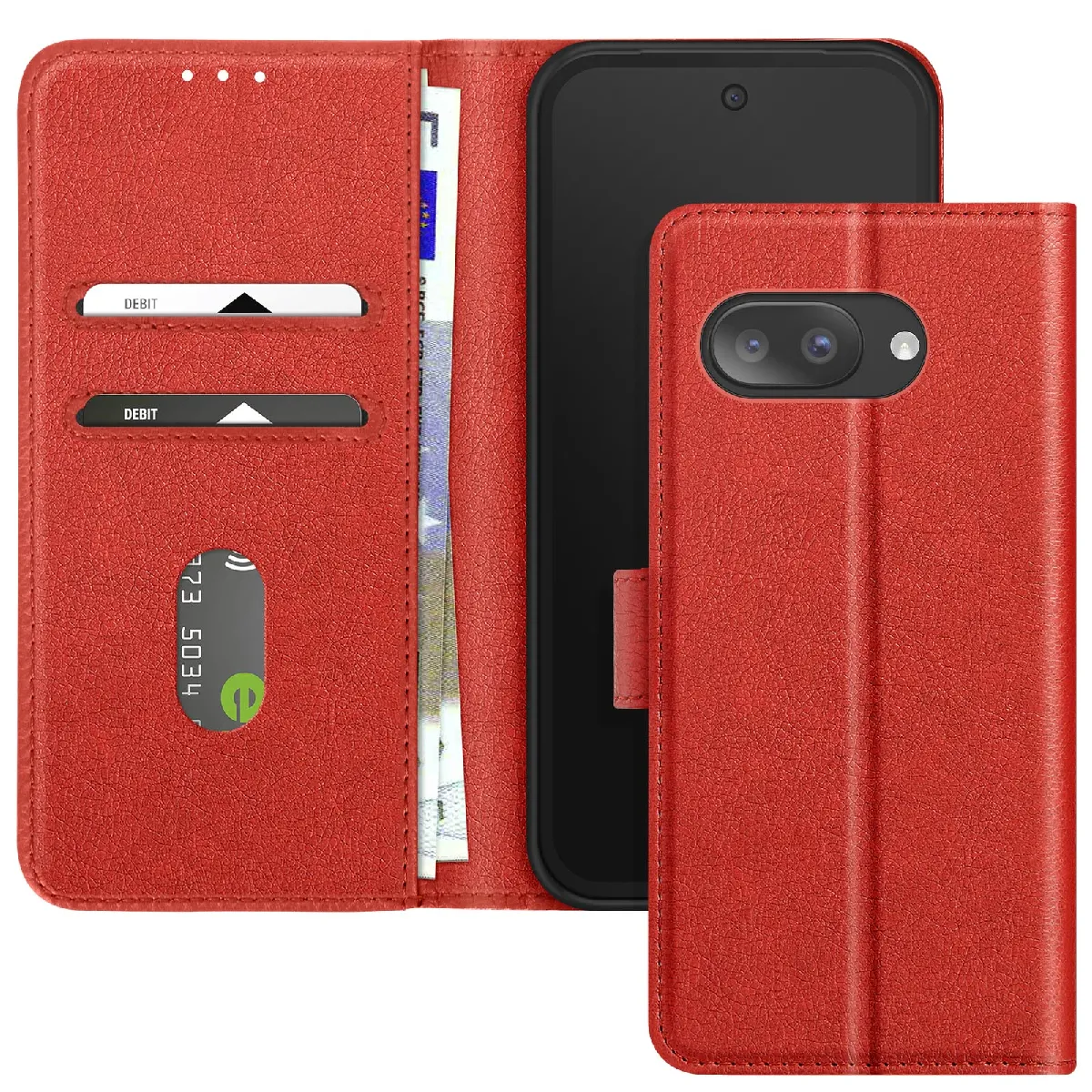 Avizar - Étui Portefeuille Google Pixel 9a - Cuir - Rouge - Image 2